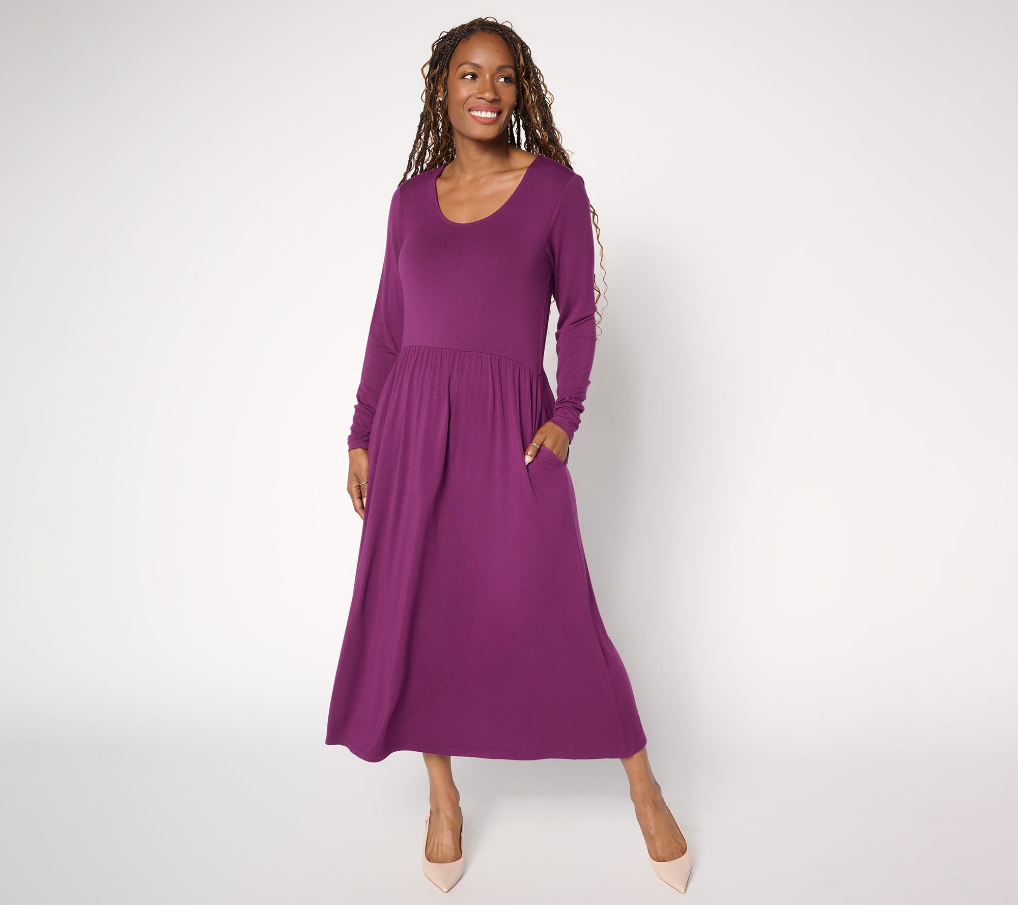 Joan Rivers ButterSoft Scoop-Neck Midi Dress - Aubergine