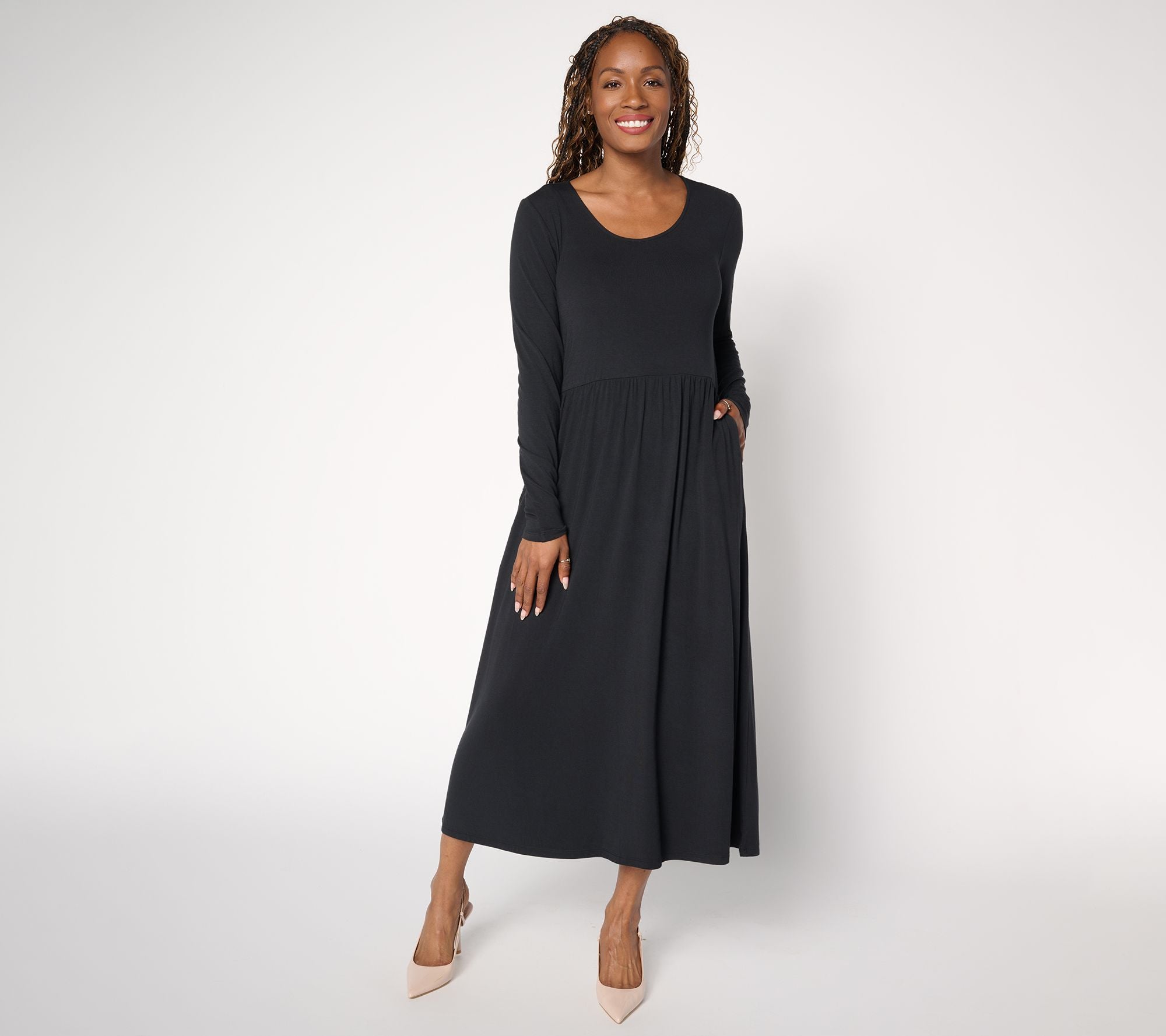 Joan Rivers ButterSoft Scoop-Neck Midi Dress - Black