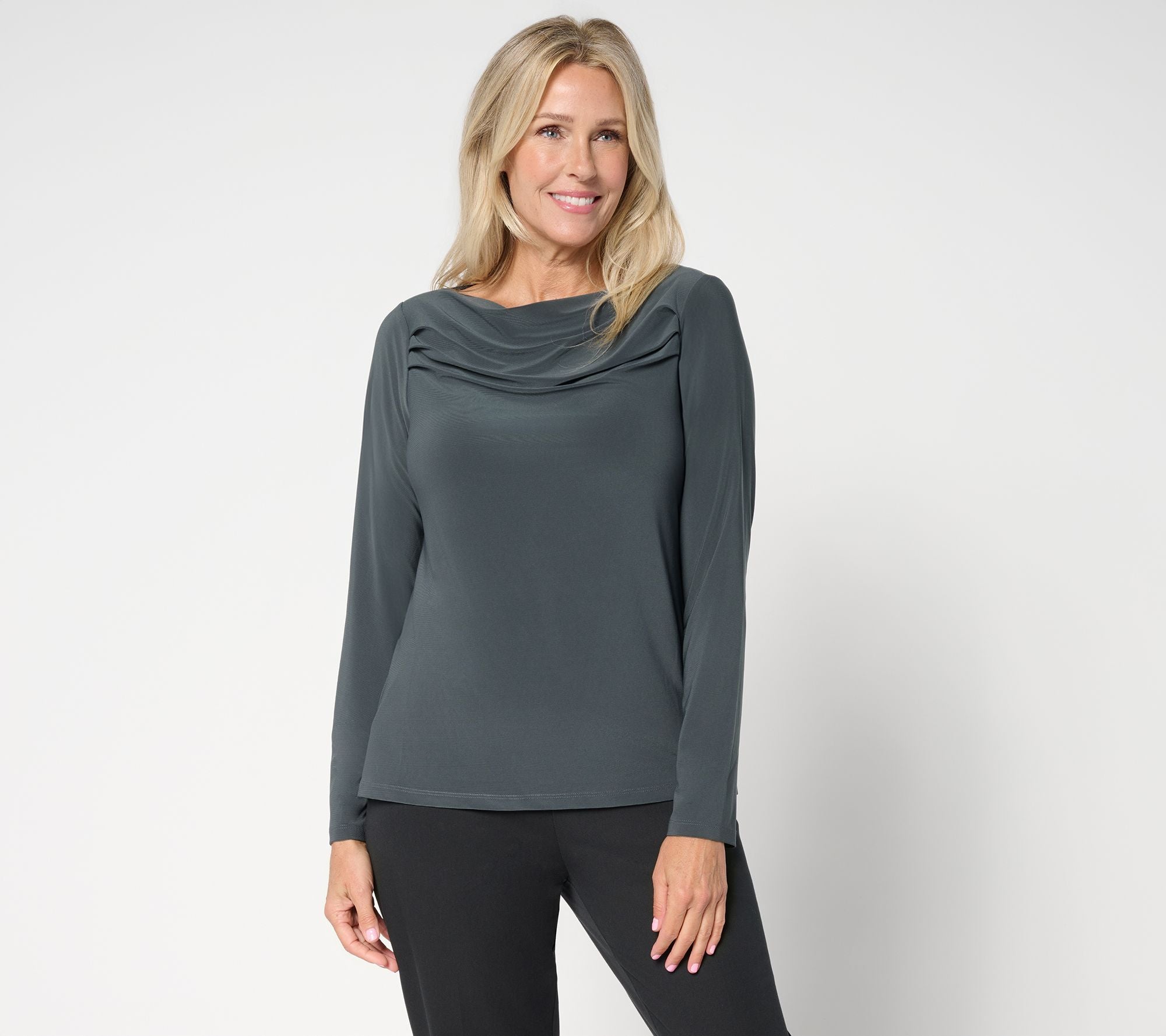 Como Jersey Drape Neck Top - Shadow Grey