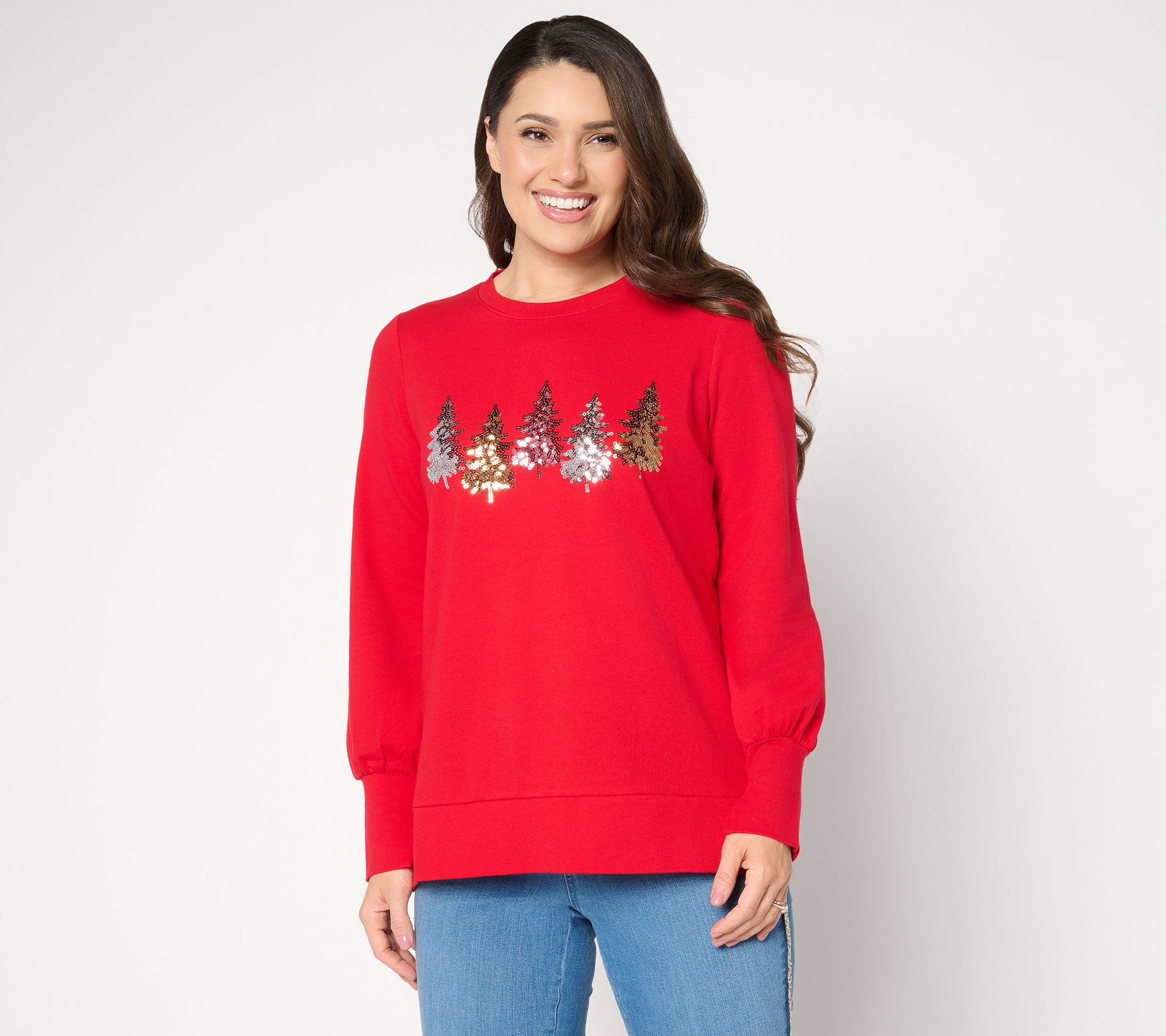 Jingle Belles by Kim Gravel Sequin Christmas Tree Knit Top - Sled Red