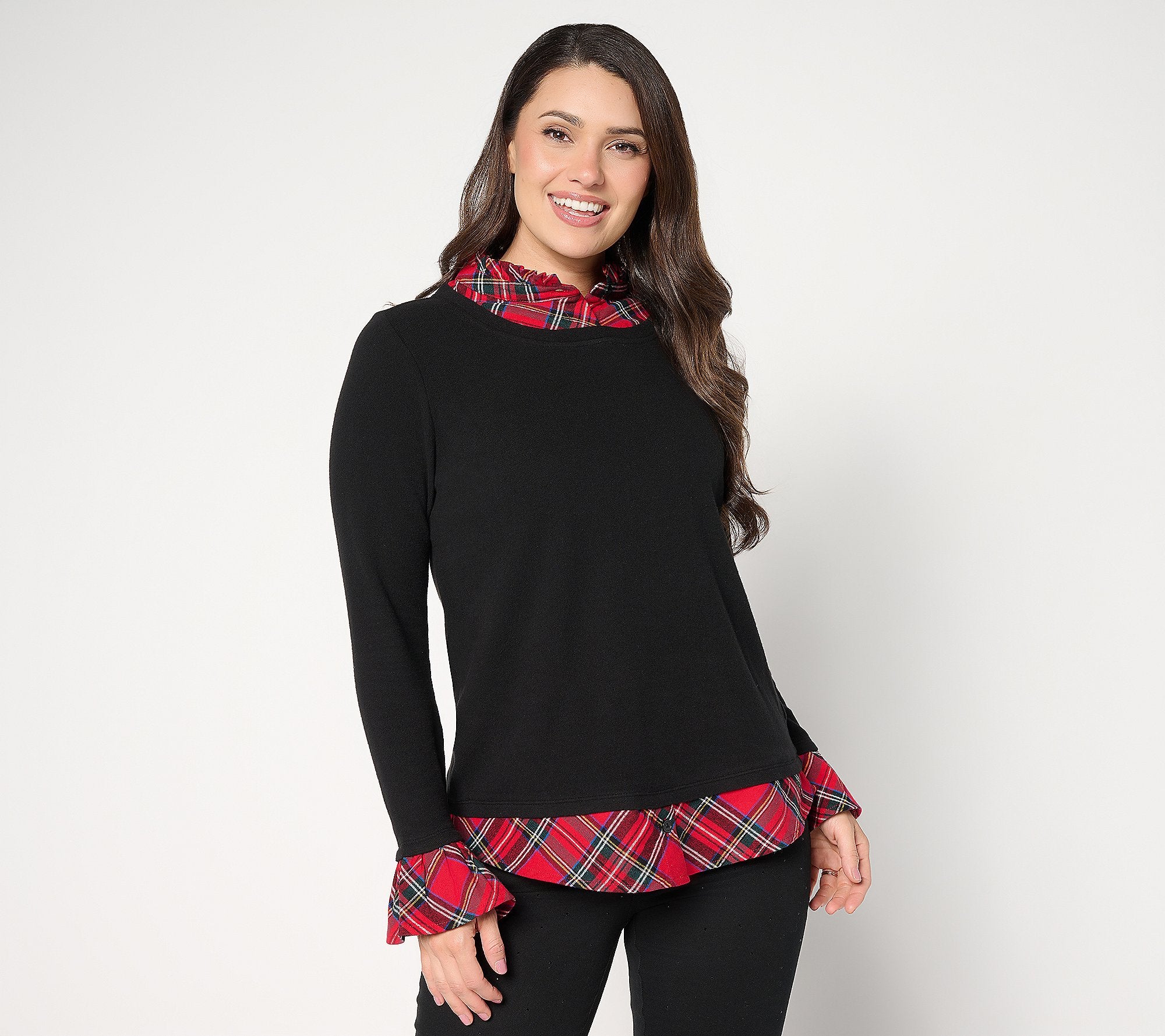 Peek a Boo Ruffle Tartan Top