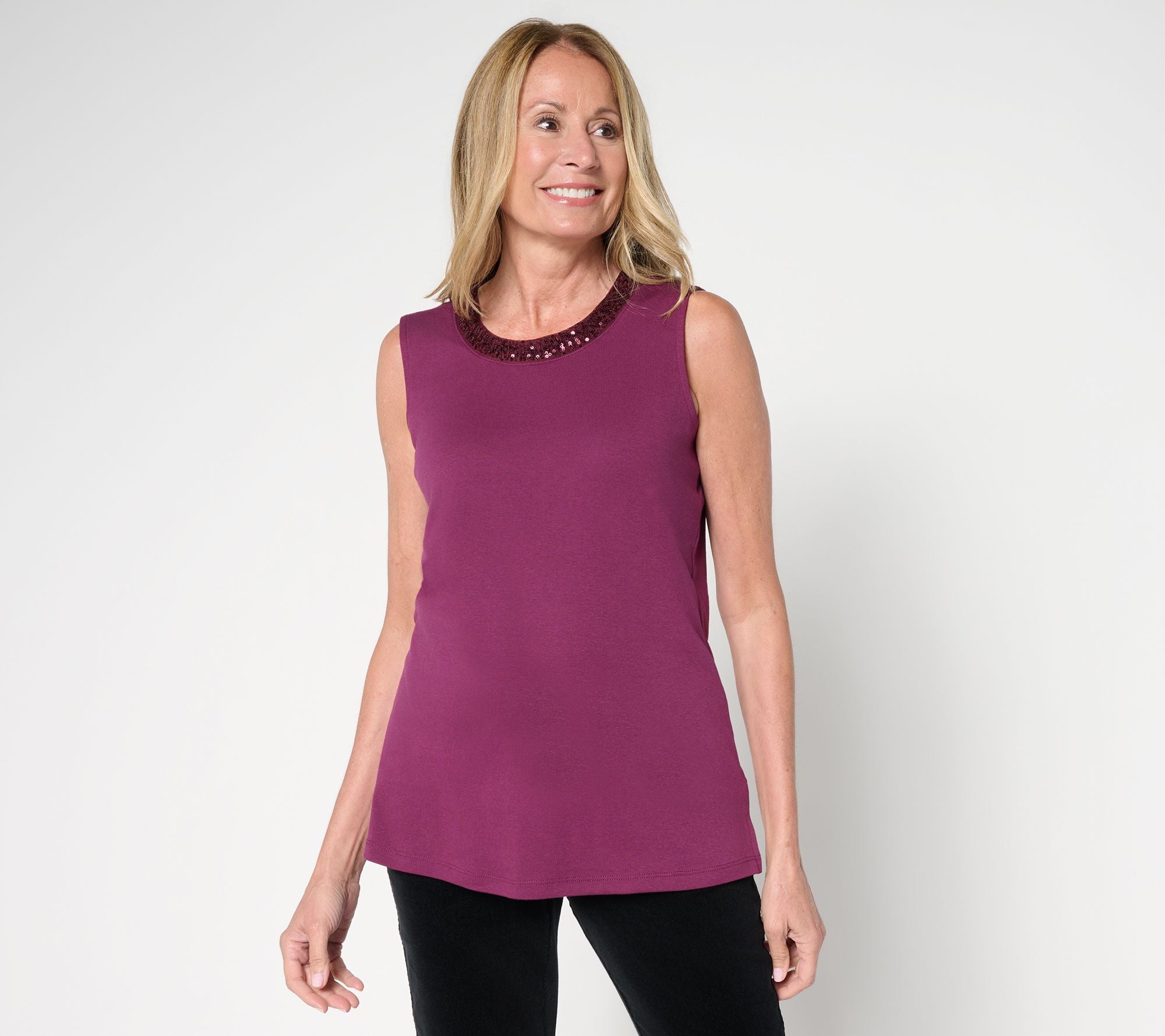 Jingle Belles by Kim Gravel TripleLuxe Knit Baby Sequin Trim Tank - Italian Plum