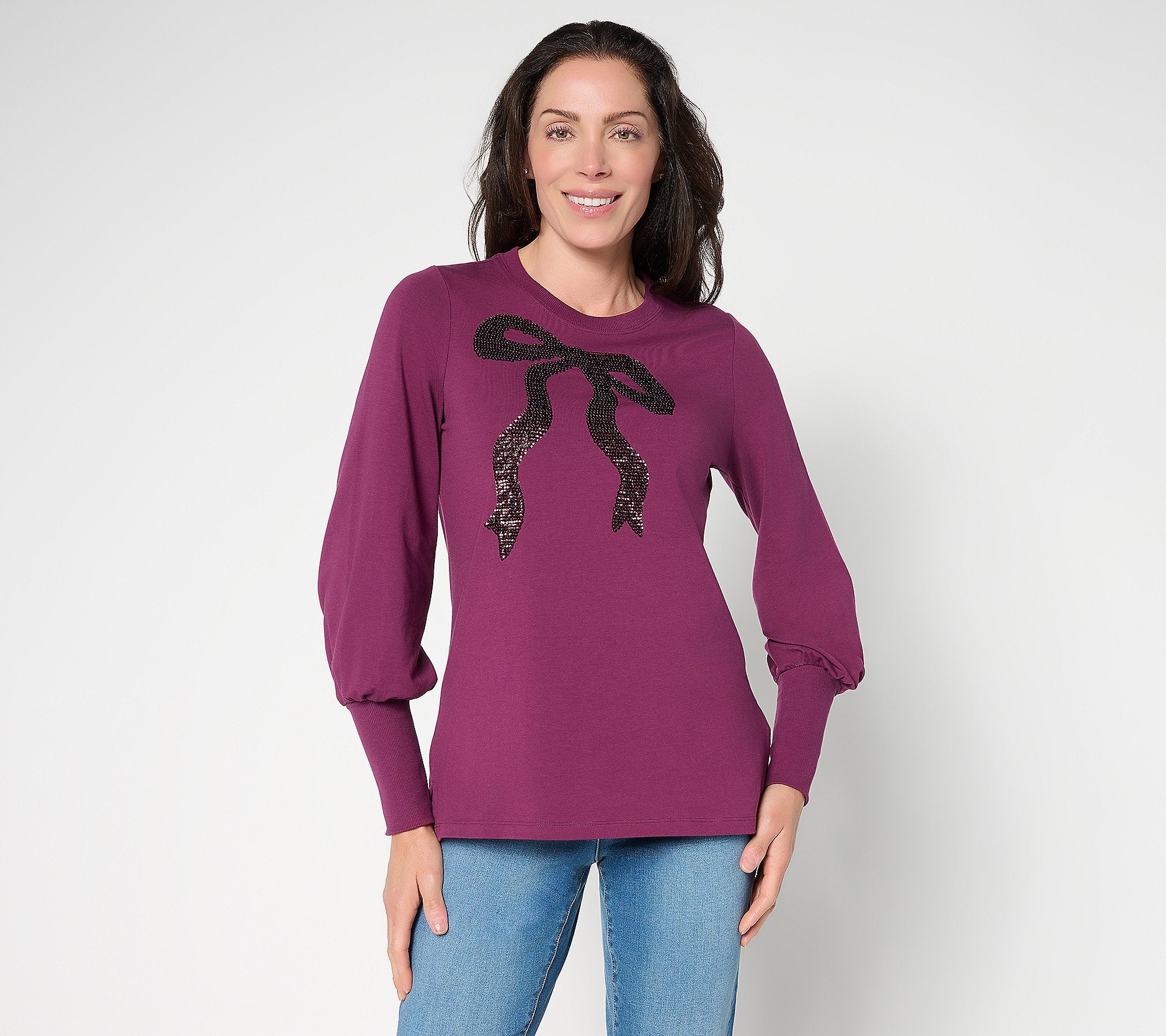 TripleLuxe Knit Bow and Behold Sequin Top