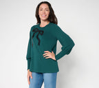 Jingle Belles by Kim Gravel TripleLuxe Knit Bow and Behold Sequin Top - Luxe Forest