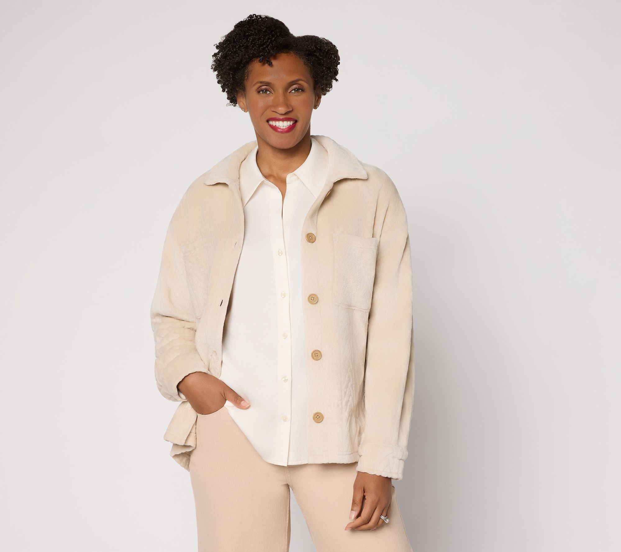 Cable Fleece Lounge Shacket - Oatmeal