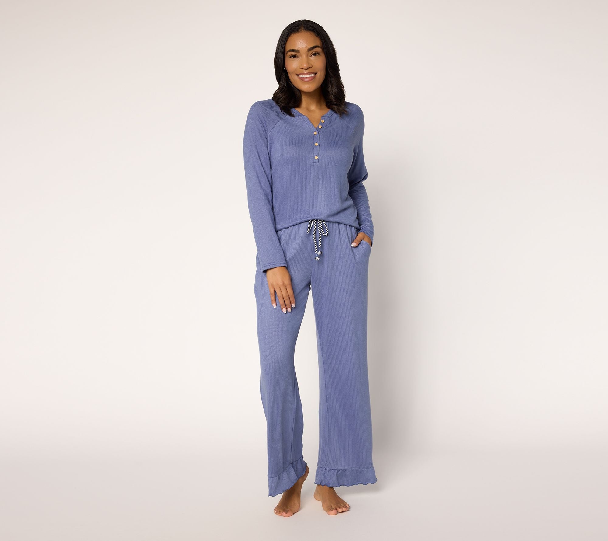 Brushed Butterknit Henley Lounge Set - Blue