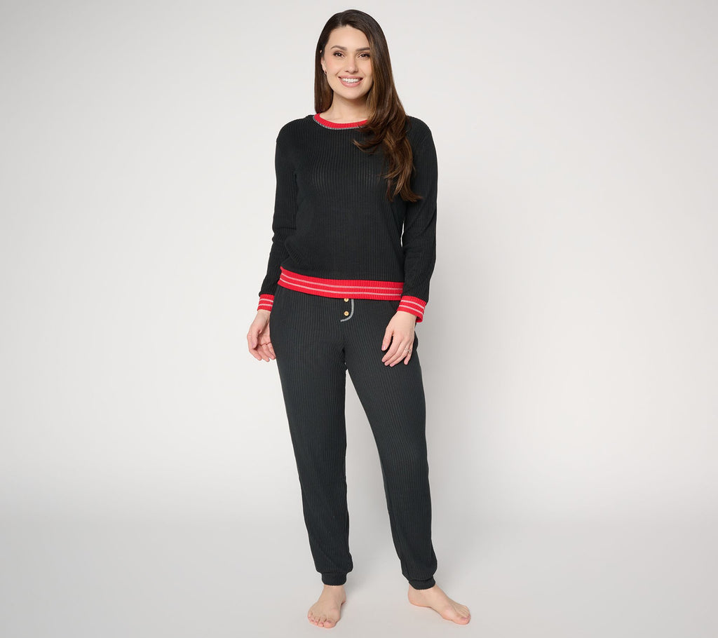 Ribbed Butterknit Heart Lounge Set - Black