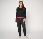 Ribbed Butterknit Heart Lounge Set - Black