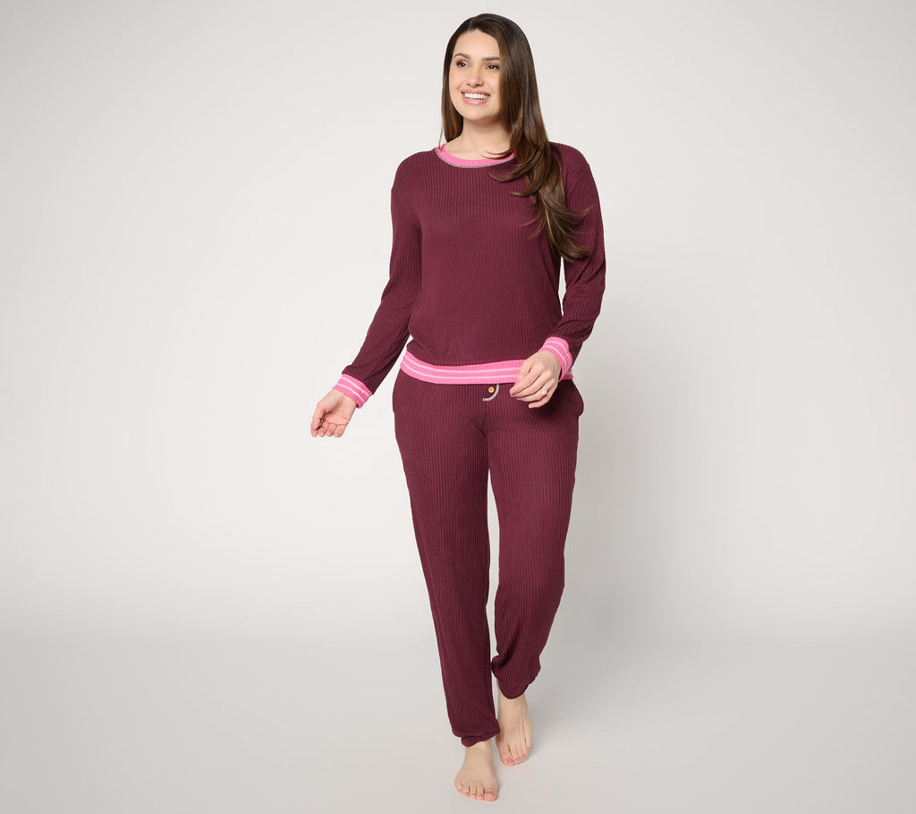 Ribbed Butterknit Heart Lounge Set - Wine