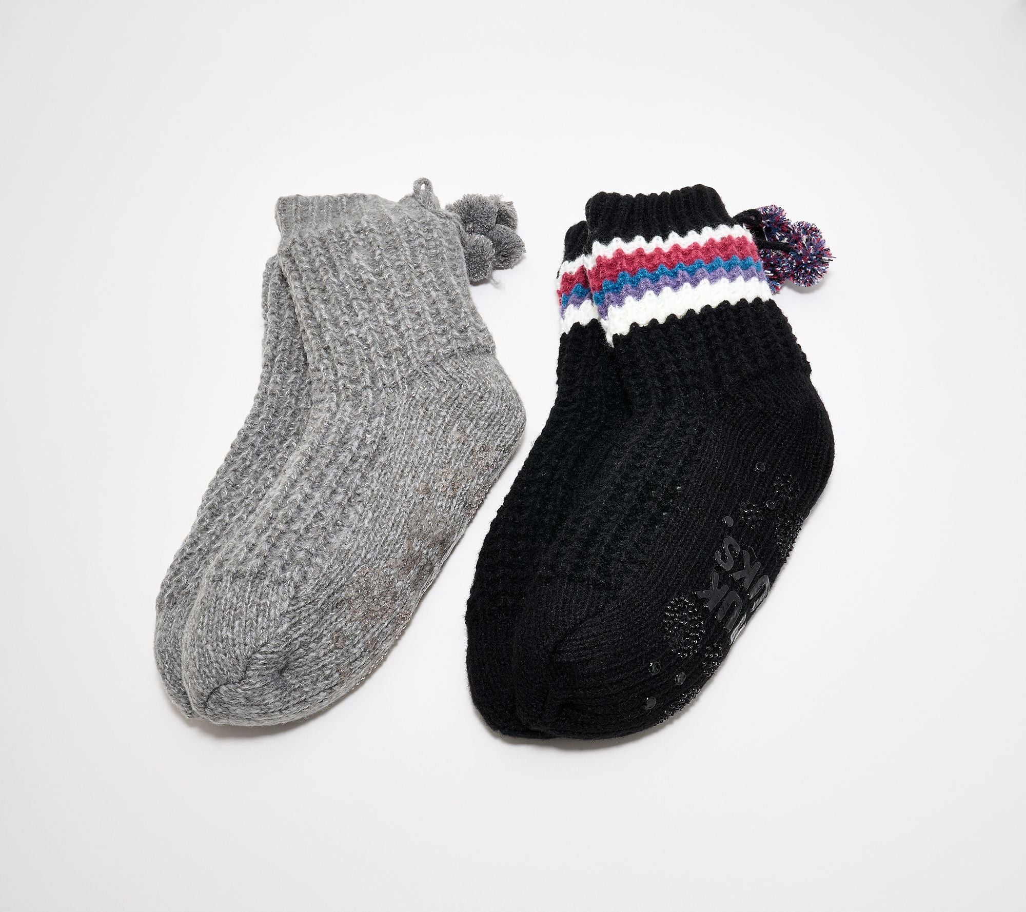 Set of 2 Aloe Infused Waffle Knit Cabin Socks - Blk/DrkGreyHthr