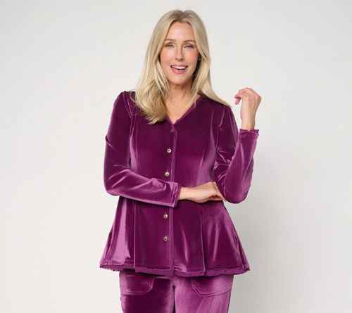 Button Front Knit Velvet Top
