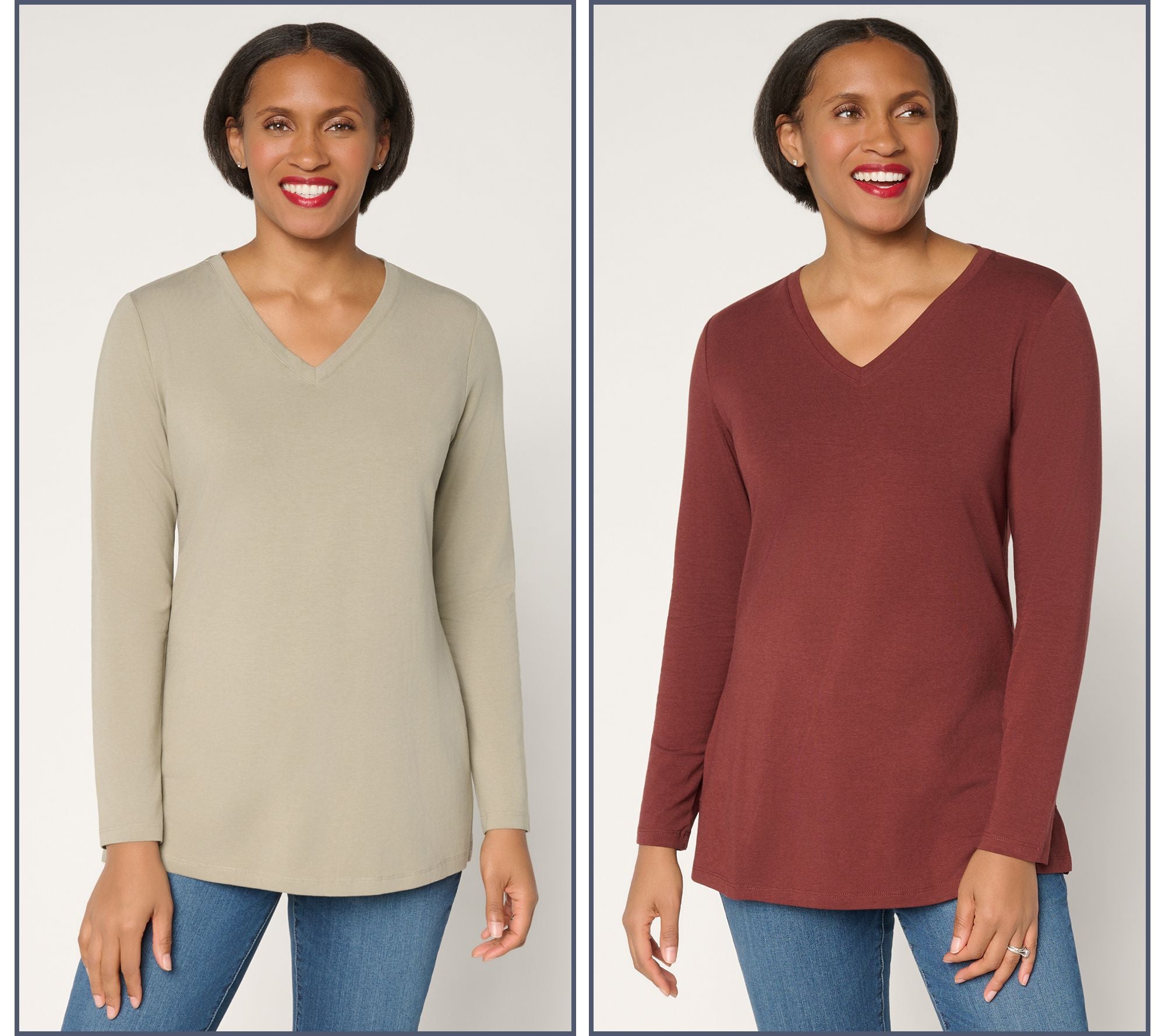 Essentials So Soft Jersey 2-Pack Tunics - LtOliv/RaisinBn