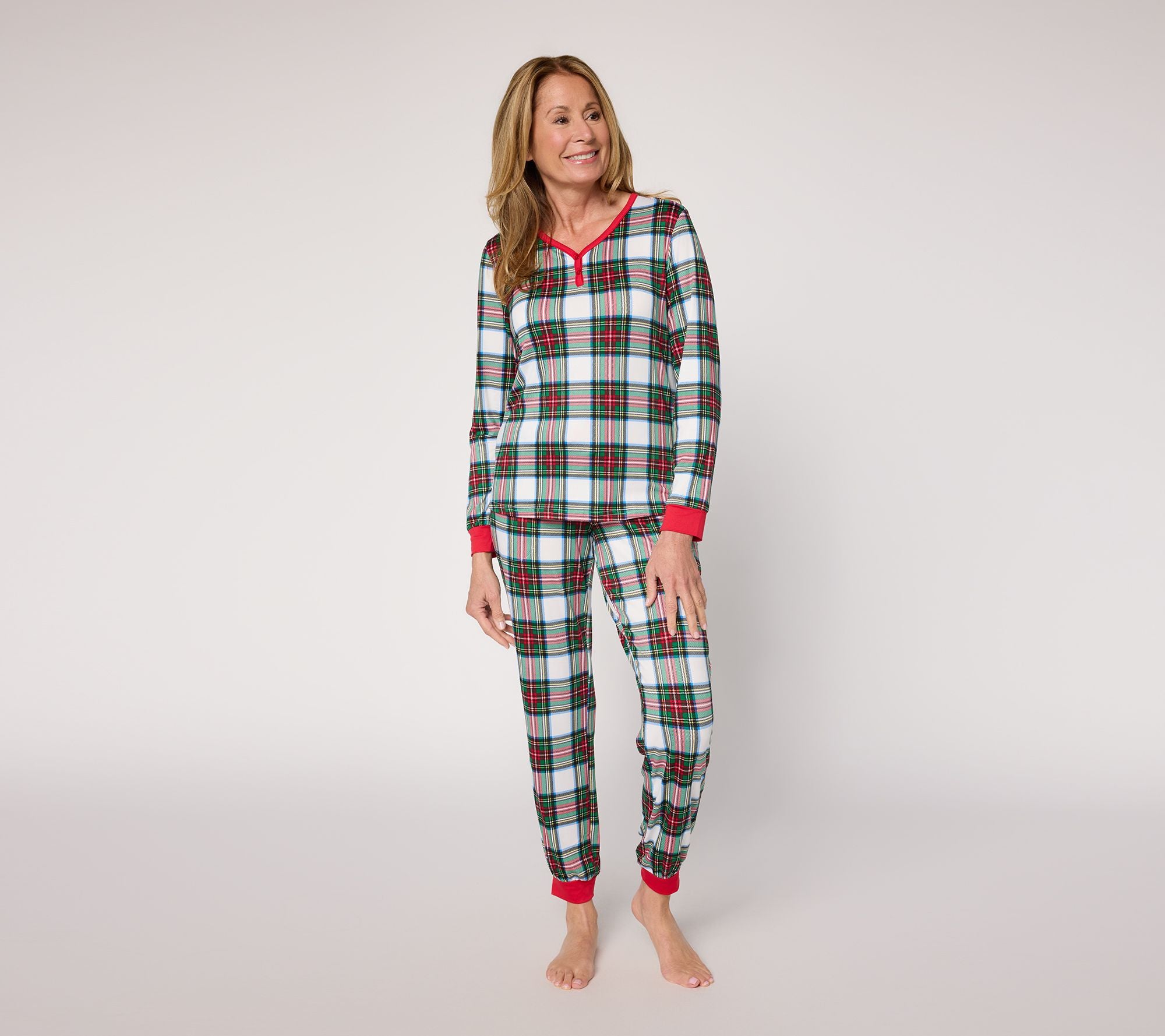 Cloud Knit Henley Printed Pajama Set - ClassicRedPlaid