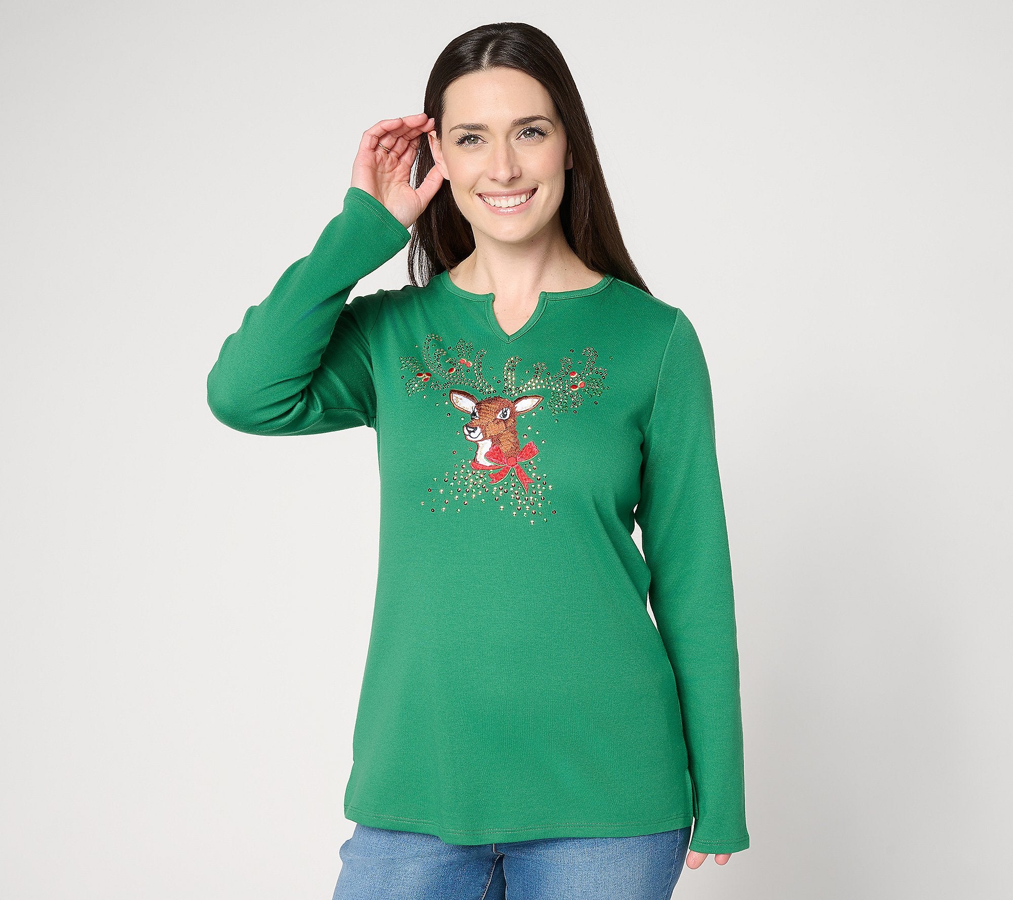 Tis the Season Split Neck Long Sleeve Top