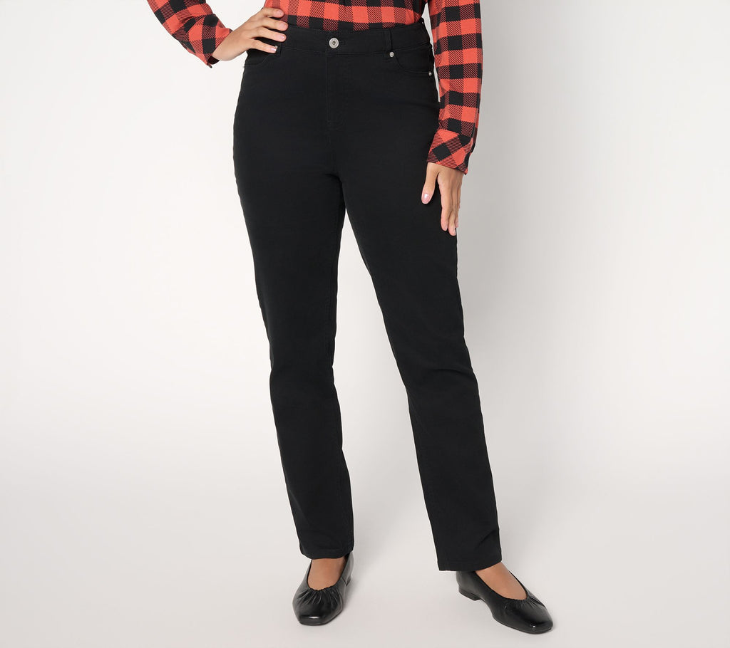 Woven Twill Slim Straight Pants - Black