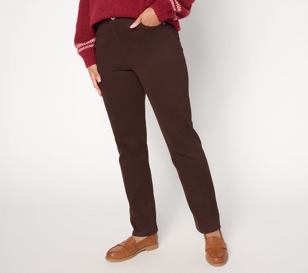 Woven Twill Slim Straight Pants - Dark Chocolate