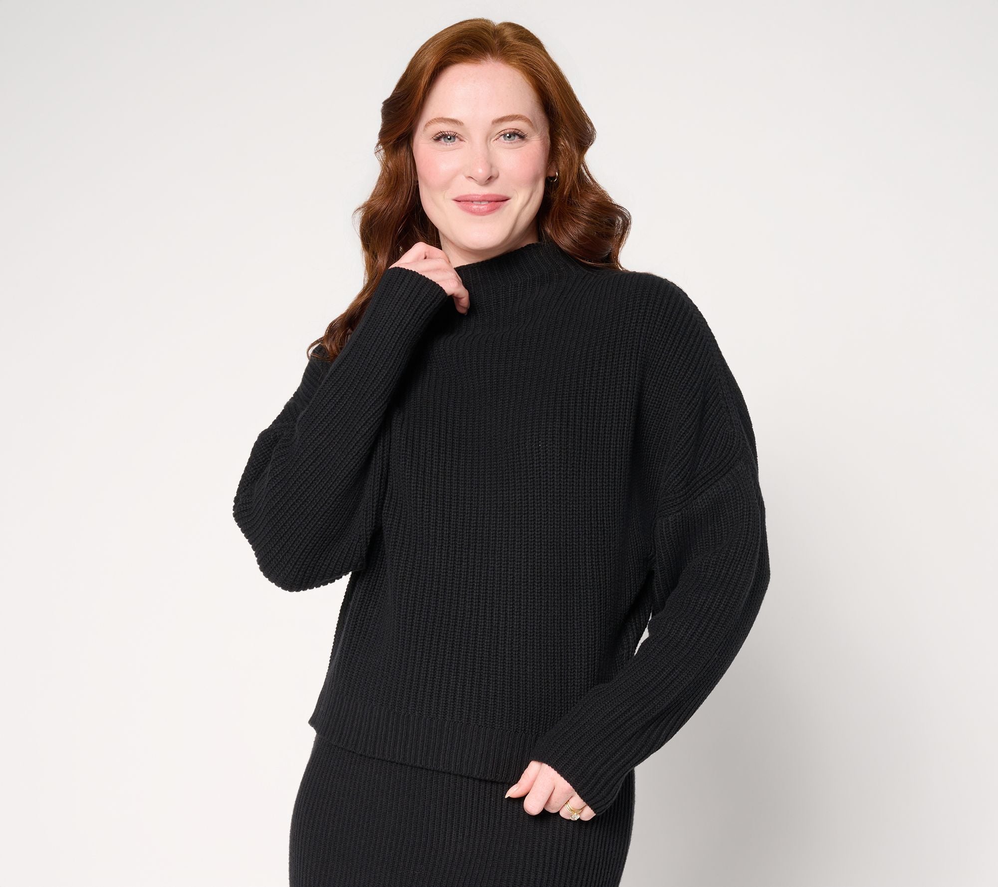 Dolman Sleeve Mockneck Sweater - Black