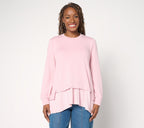French Terry Top with Rib Knit Hem