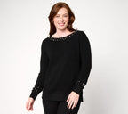 Jingle Belles by Kim Gravel Simulated Pearl Boatneck Top - Black