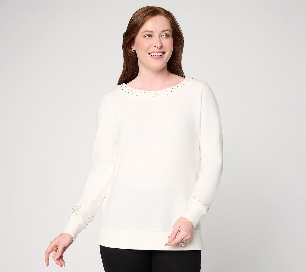 Jingle Belles by Kim Gravel Simulated Pearl Boatneck Top - Cream