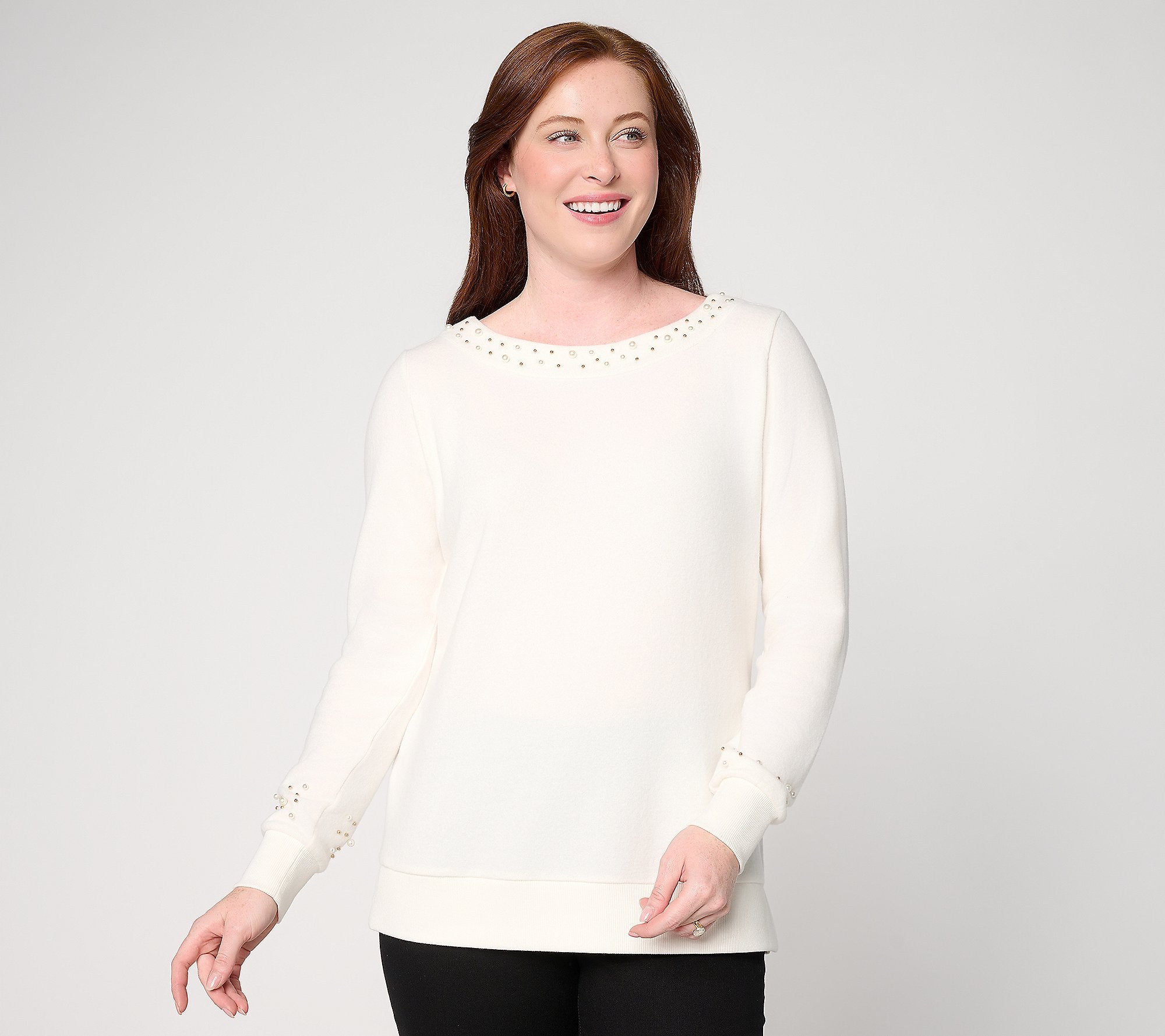 Jingle Belles by Kim Gravel Simulated Pearl Boatneck Top - Cream
