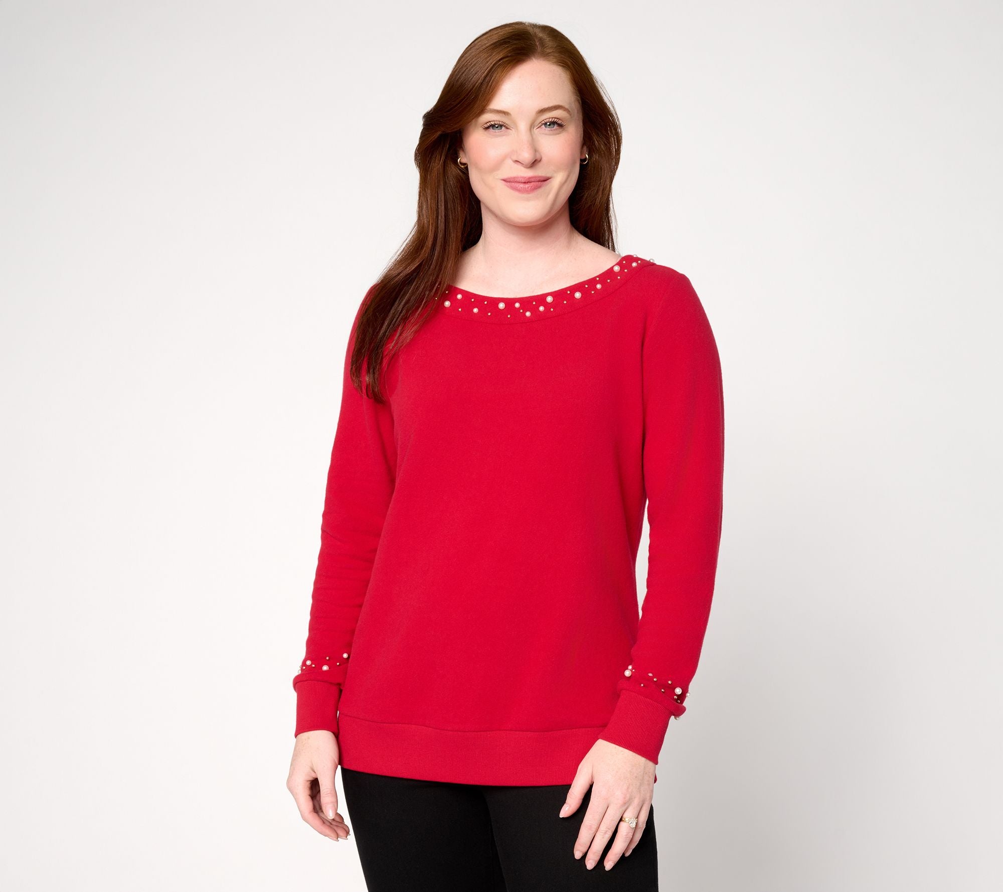 Jingle Belles by Kim Gravel Simulated Pearl Boatneck Top - Ruby