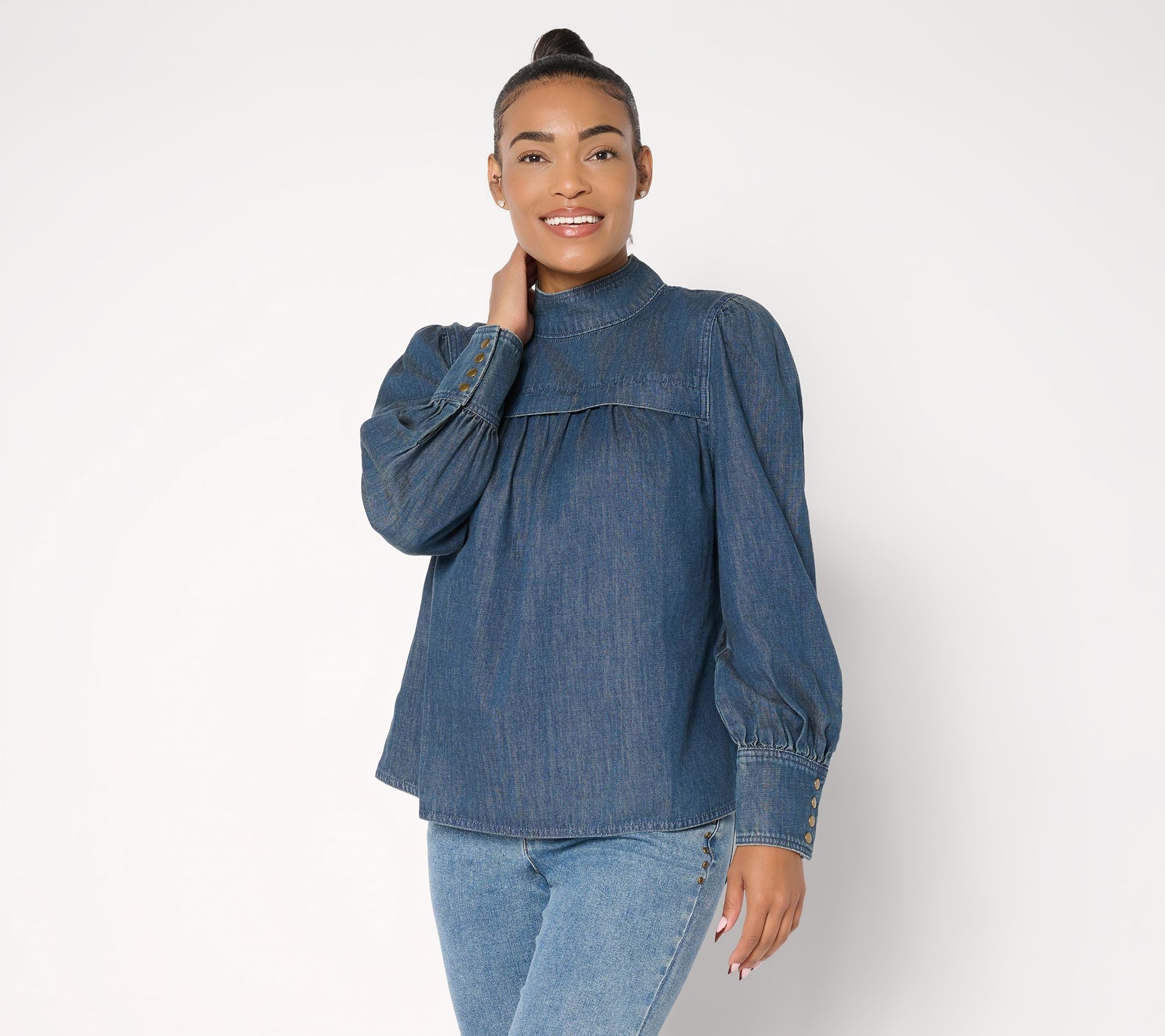 Millie 100% Cotton Denim Blouse - SoftIndigo Wash