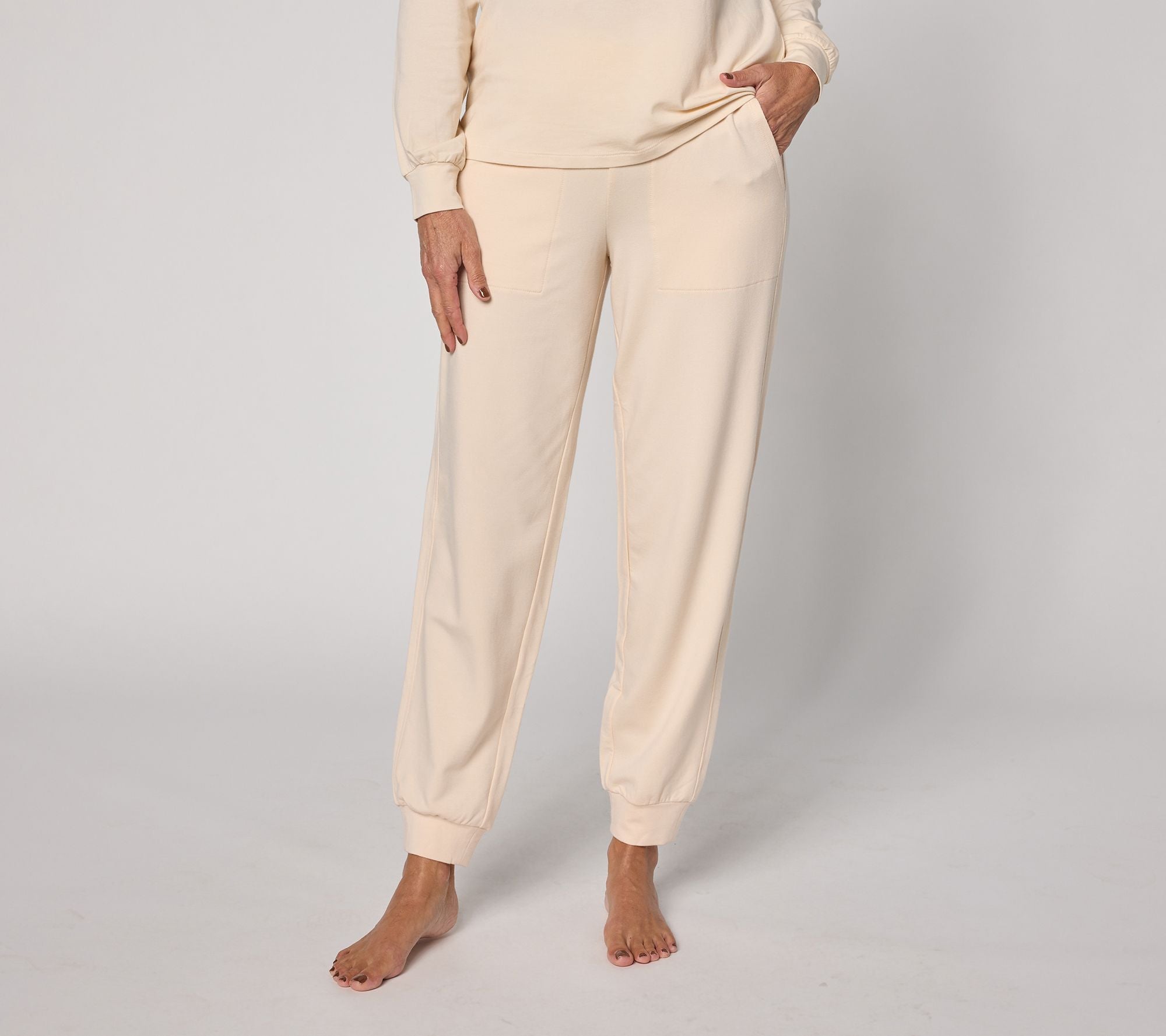 Cozy Knit French Terry Slim Leg Jogger Pants - Pearl