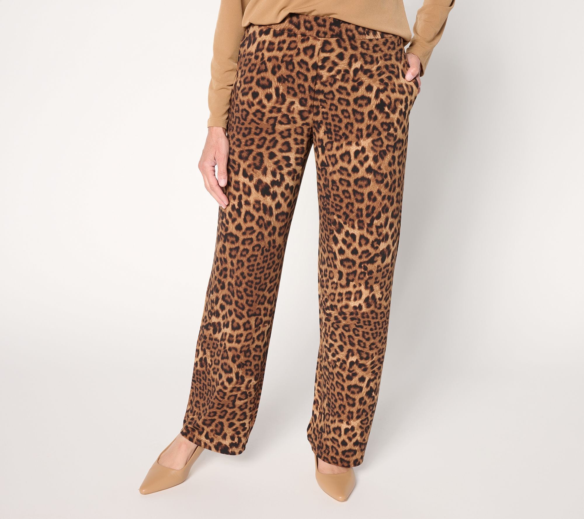 Printed Liquid Knit Wide Leg Pull-On Pants - Natural