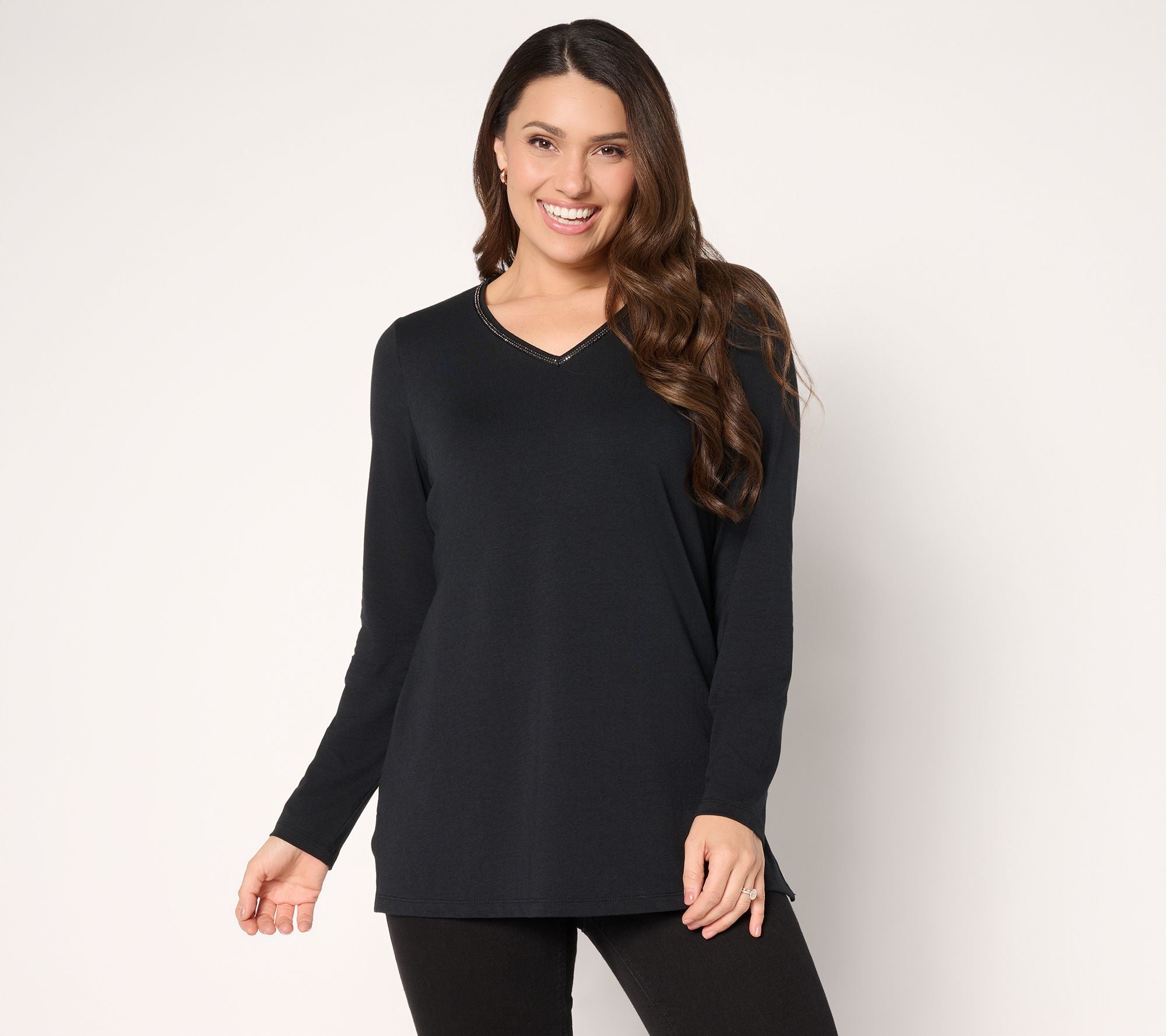 Favorite Jersey Beaded V-Neck Tunic - Black
