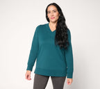Active Brushed Back French Terry V-Neck Top - Mallard Green