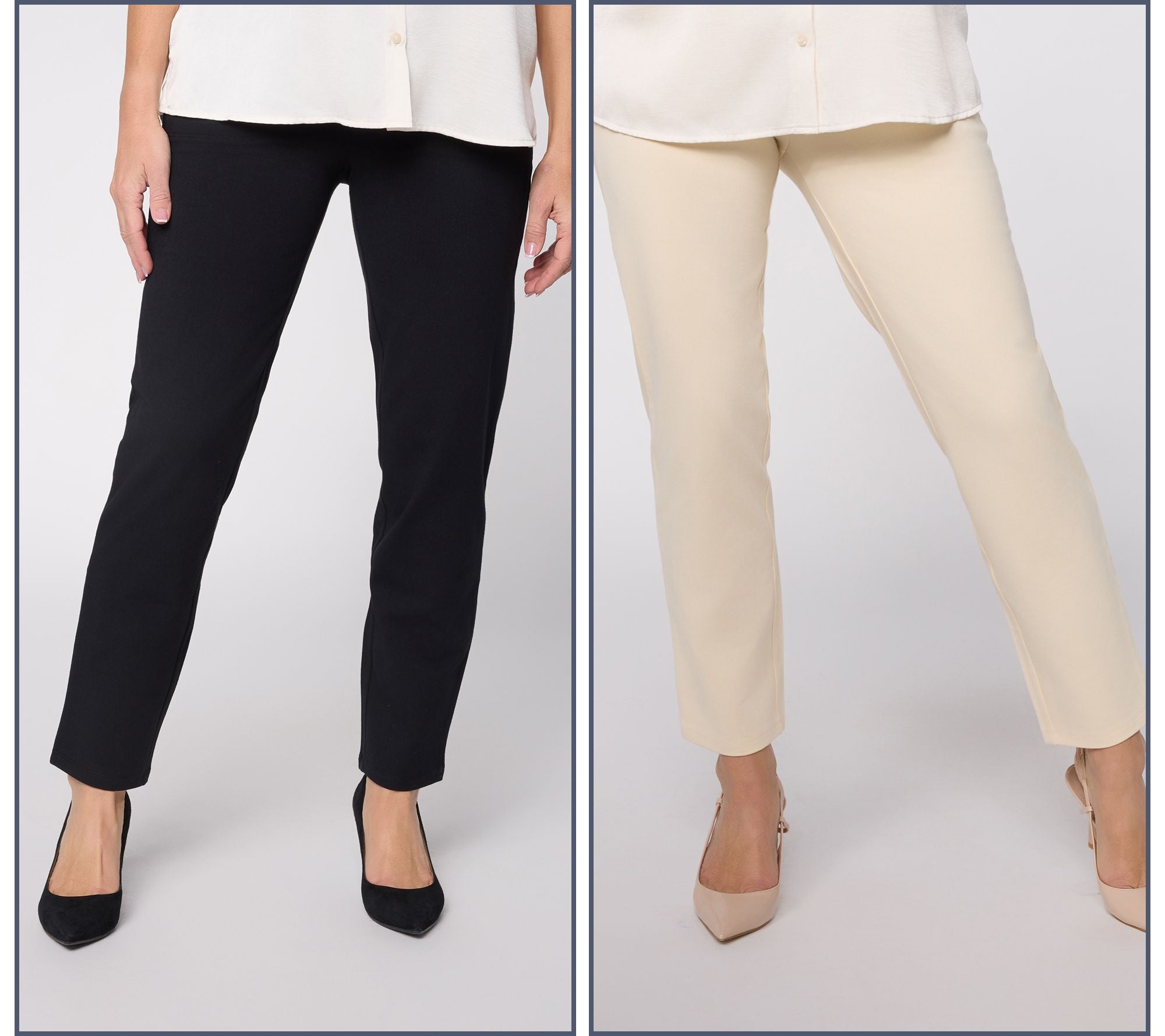 Set of 2 86/14 Slim Leg Ankle Icon Pant - Black/Ecru