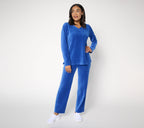 Active Velour Top & Straight Leg Pants Set - Lapis Blue
