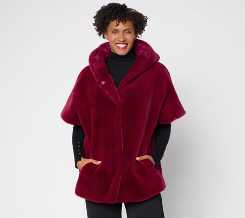 Faux Mink Snap Front Dolman Sleeve Coat