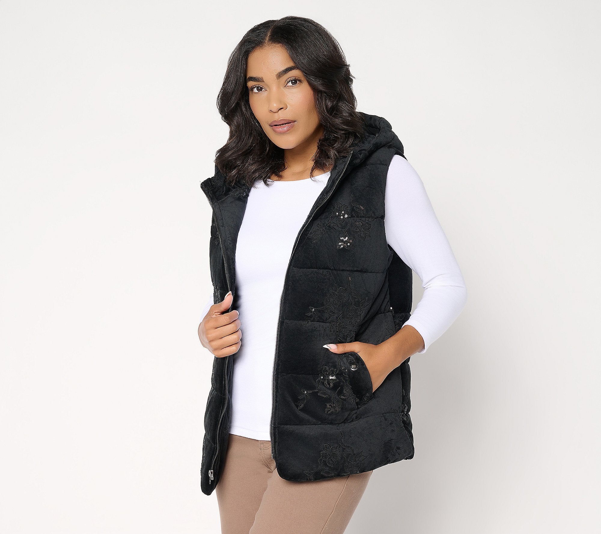 Velvet Puffer Vest with Sequins