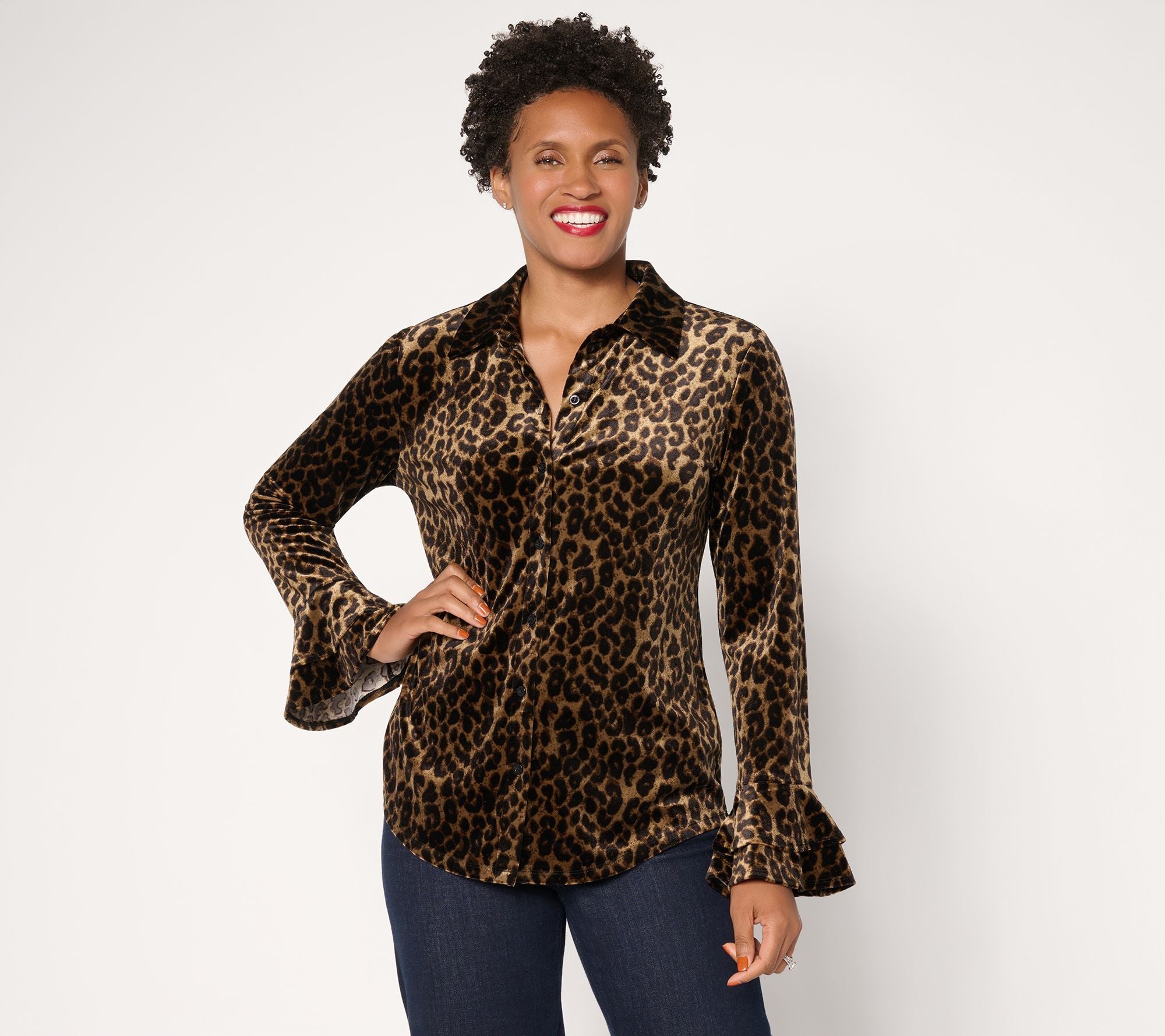 Knit Velvet Button Front Shirt - Neutral