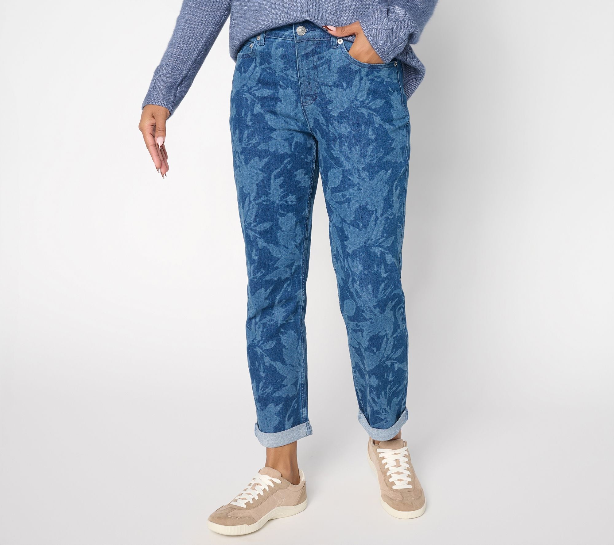 Floral Boyfriend Jeans - Medium Wash