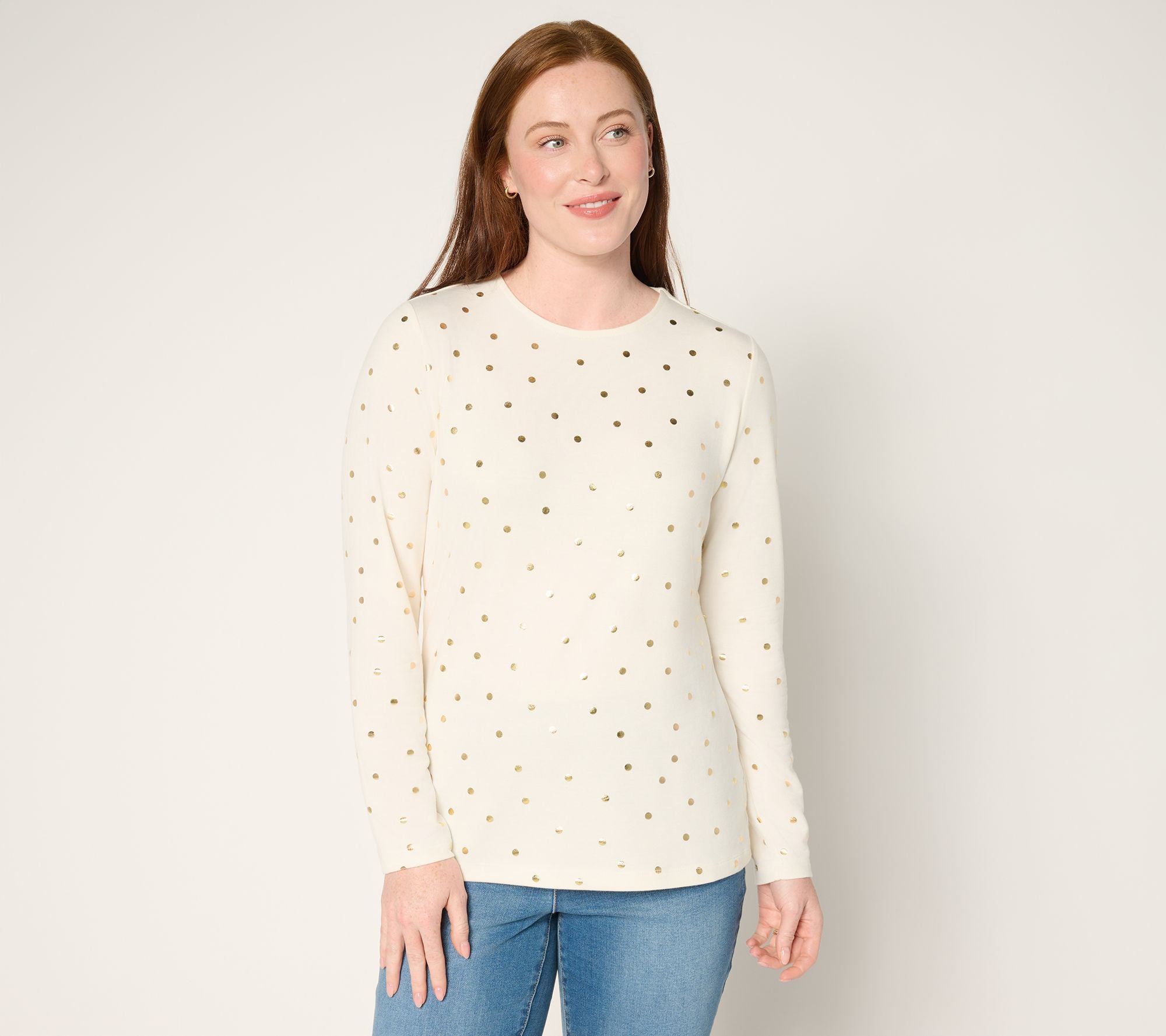 Jersey Foil Dot Crew Neck Top - Natural