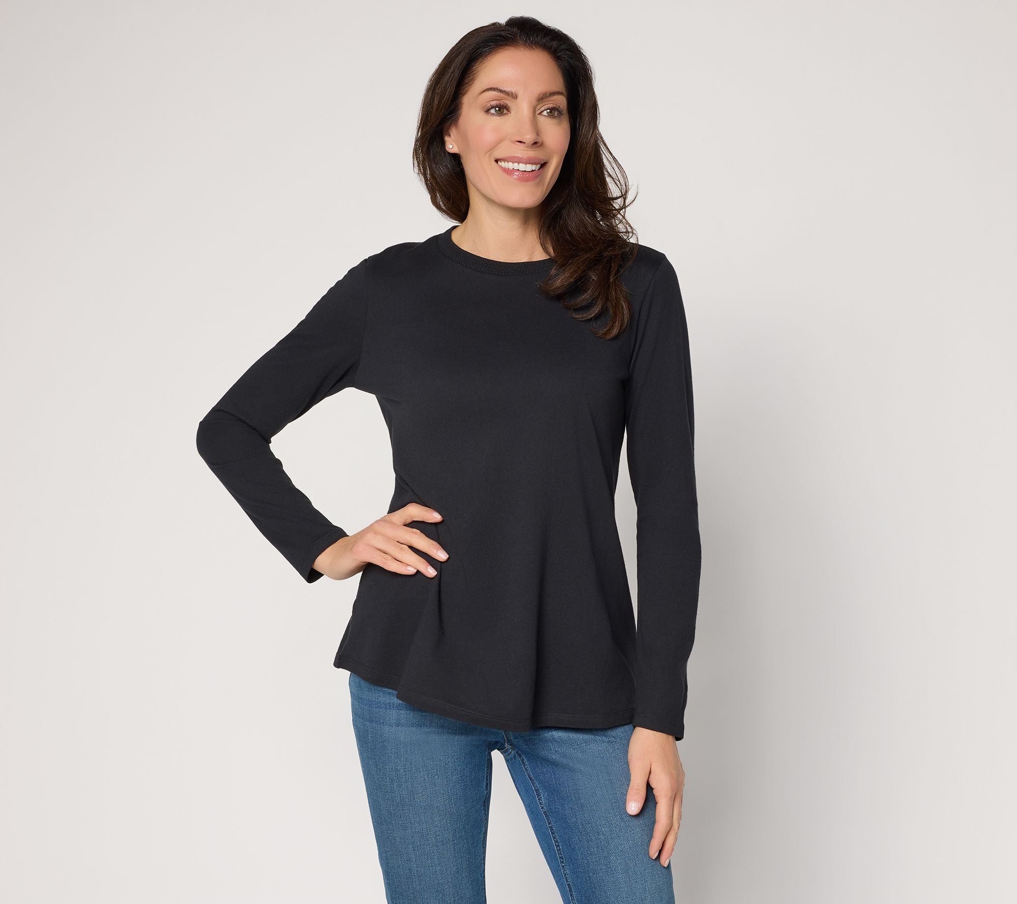 LOGO Principles by Lori Goldstein Neck Detail Long Sleeve Top - Black