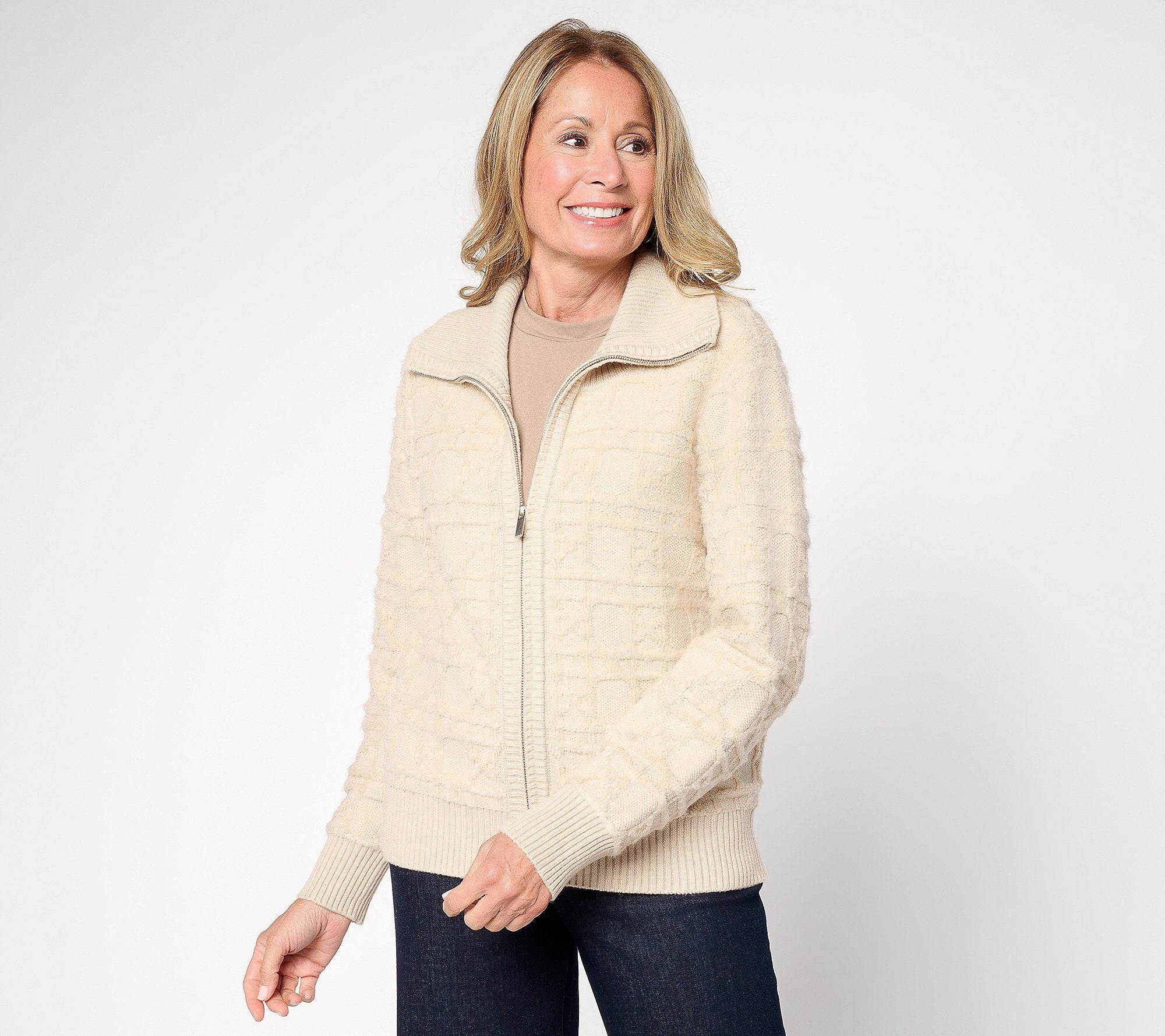 Novelty Zip Front Sweater Jacket