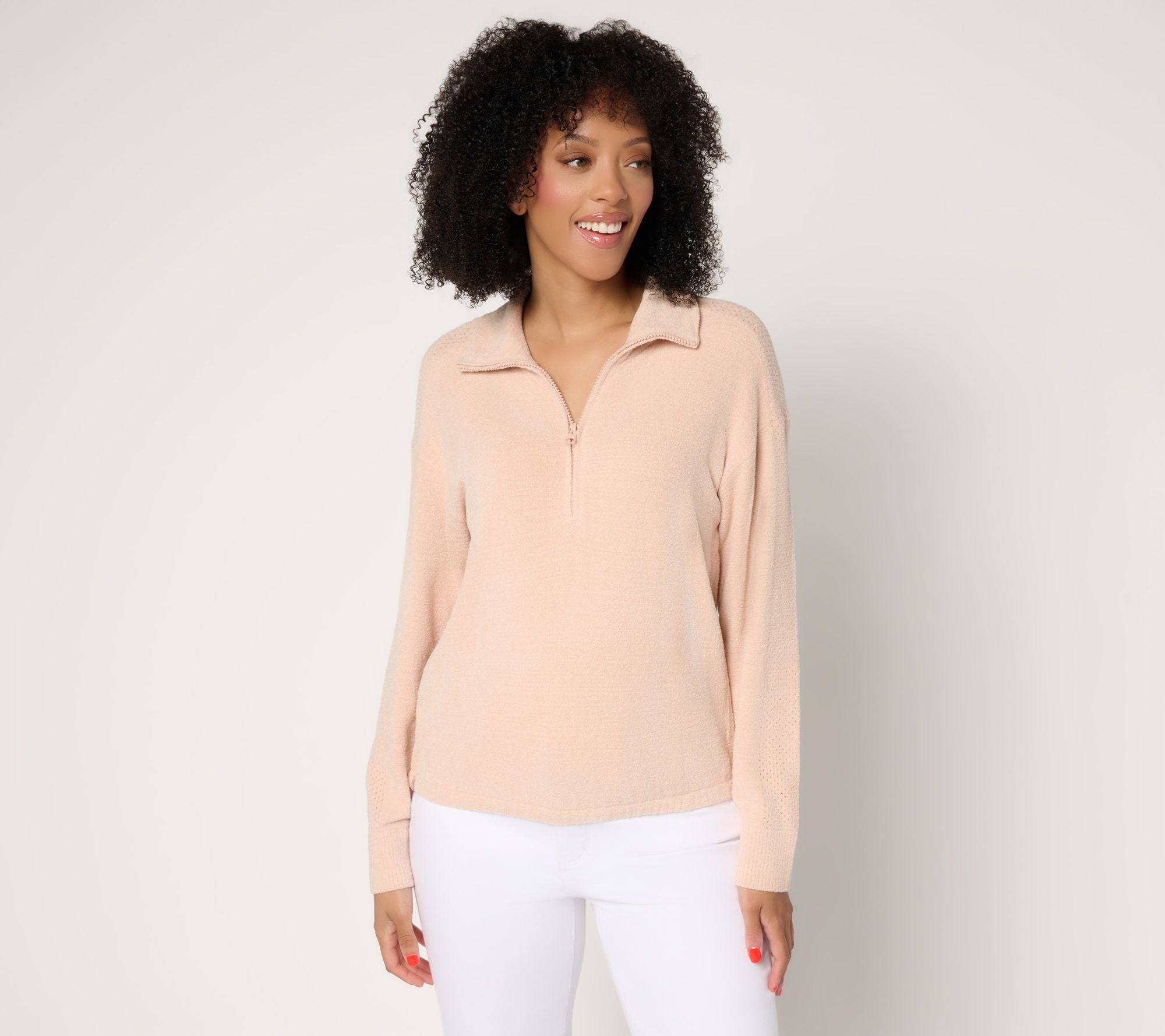 Barefoot Dreams CCUL Half Zip Pointelle Pullover - Rose Water