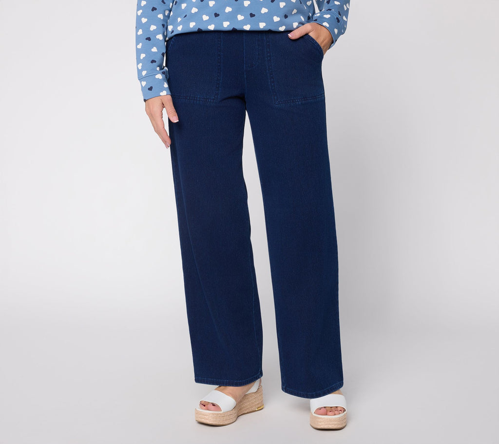 Comfy Knit Air Wide Leg Pants with Pockets - Dark Wash