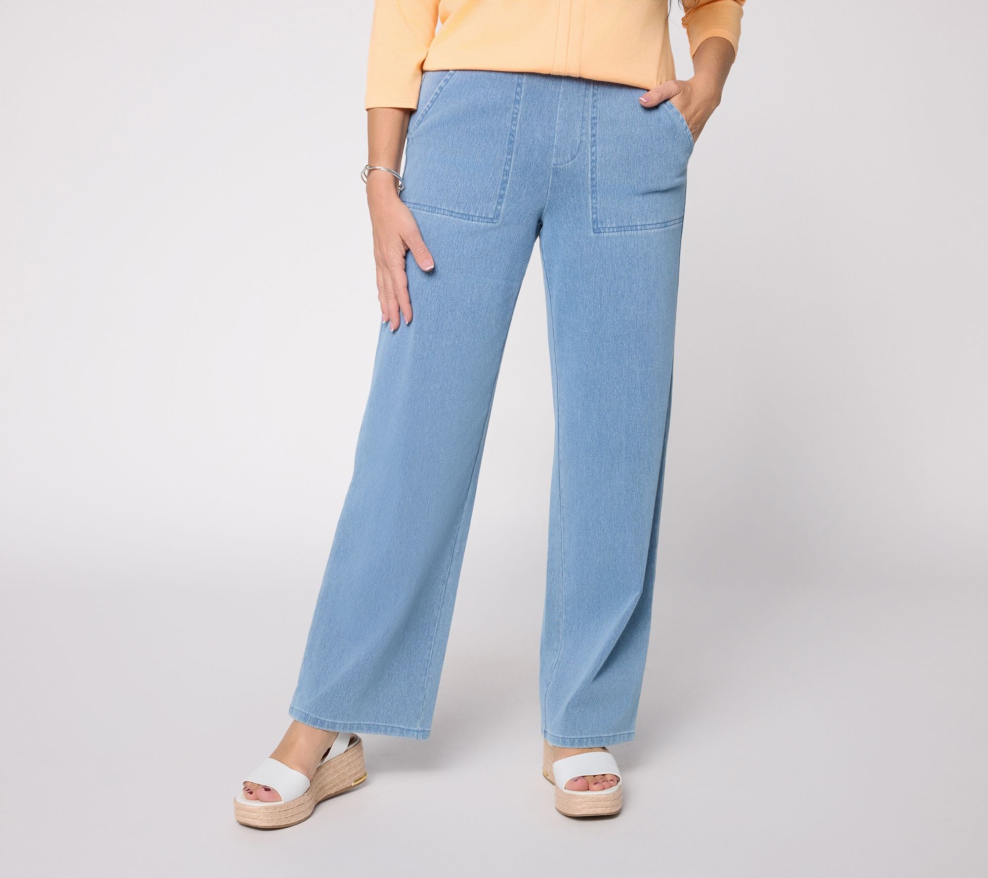 Comfy Knit Air Wide Leg Pants with Pockets - Sky Wash