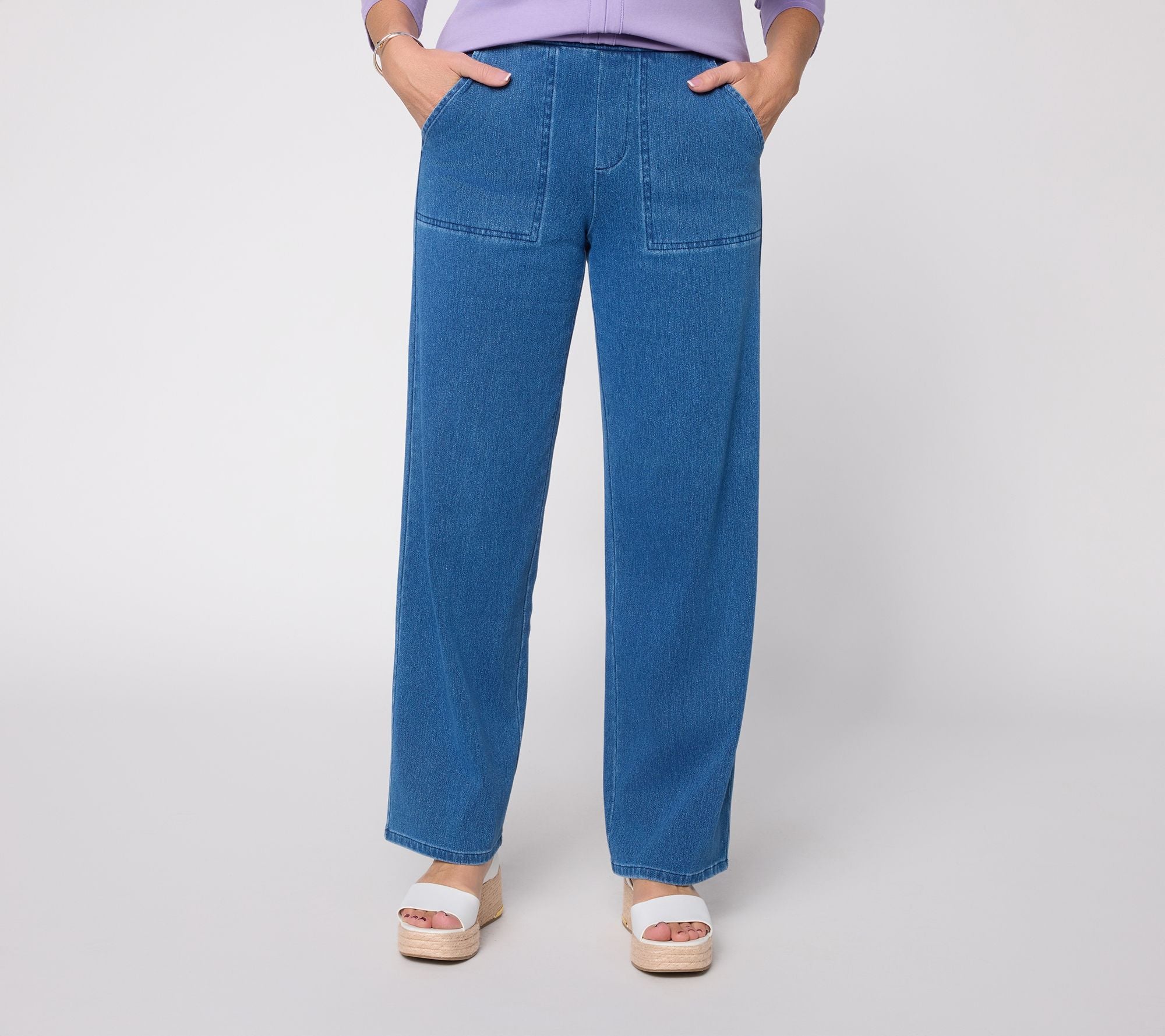Comfy Knit Air Wide Leg Pants with Pockets - Medium Wash