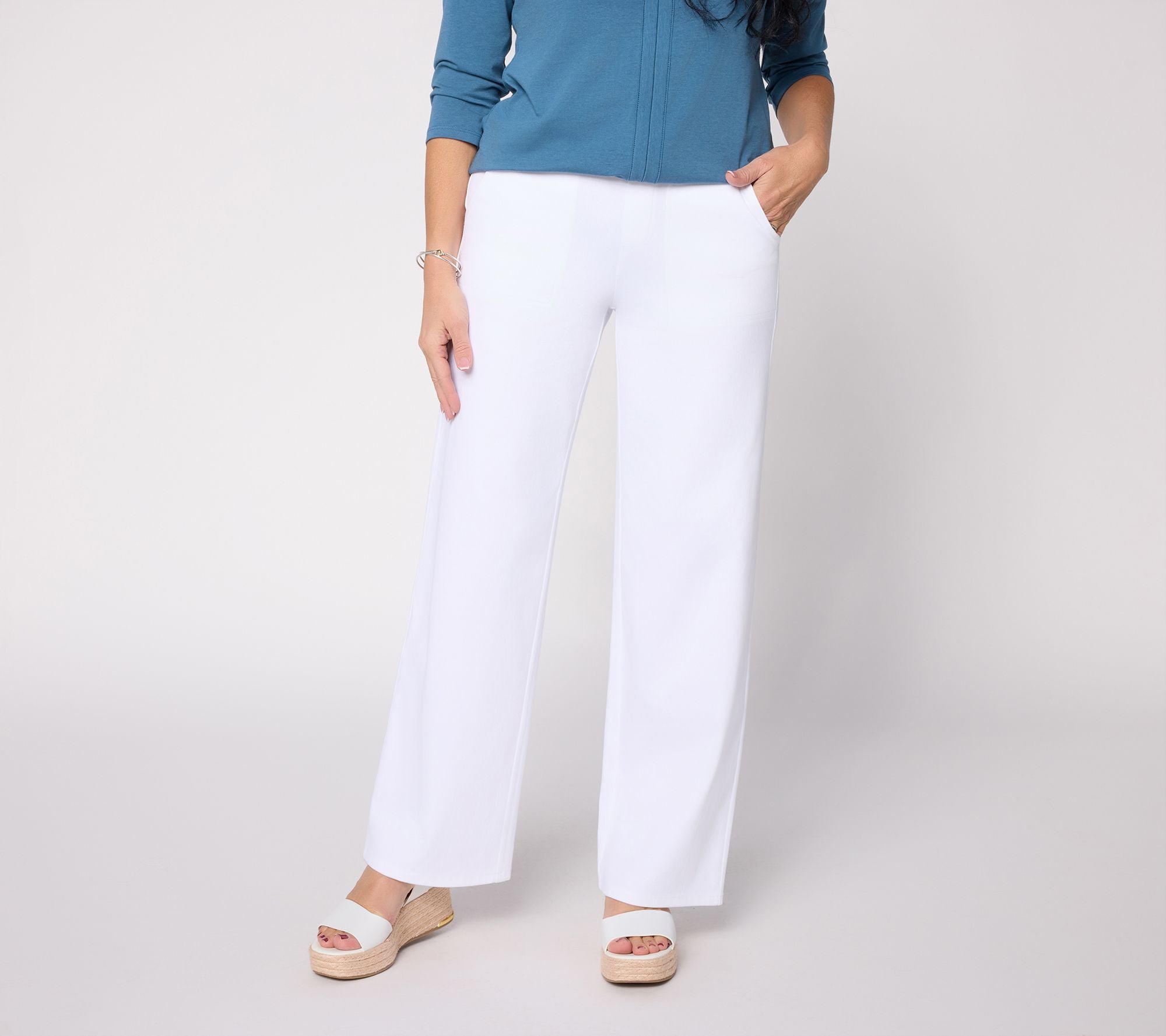 Comfy Knit Air Wide Leg Pants with Pockets - White