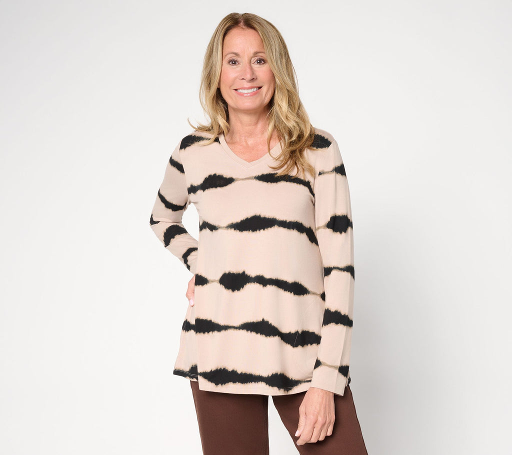 Rayon 230 Printed Stripe Dye Effect Top - Warm Taupe