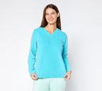Chenille Fleece V-Neck Pullover with Pockets - Ocean Blue