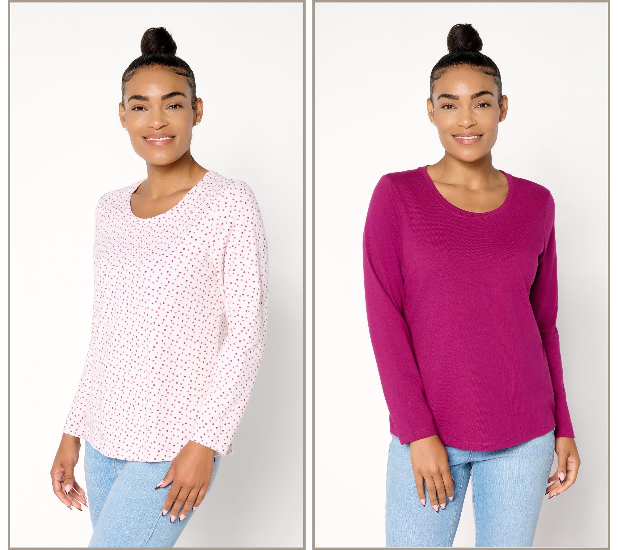 Essentials 2-Pack Perfect Jersey Print/Solid Top - Brry/NwStoneDot