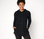 Active Waffle Knit Mixed Media Hooded Pullover - Black