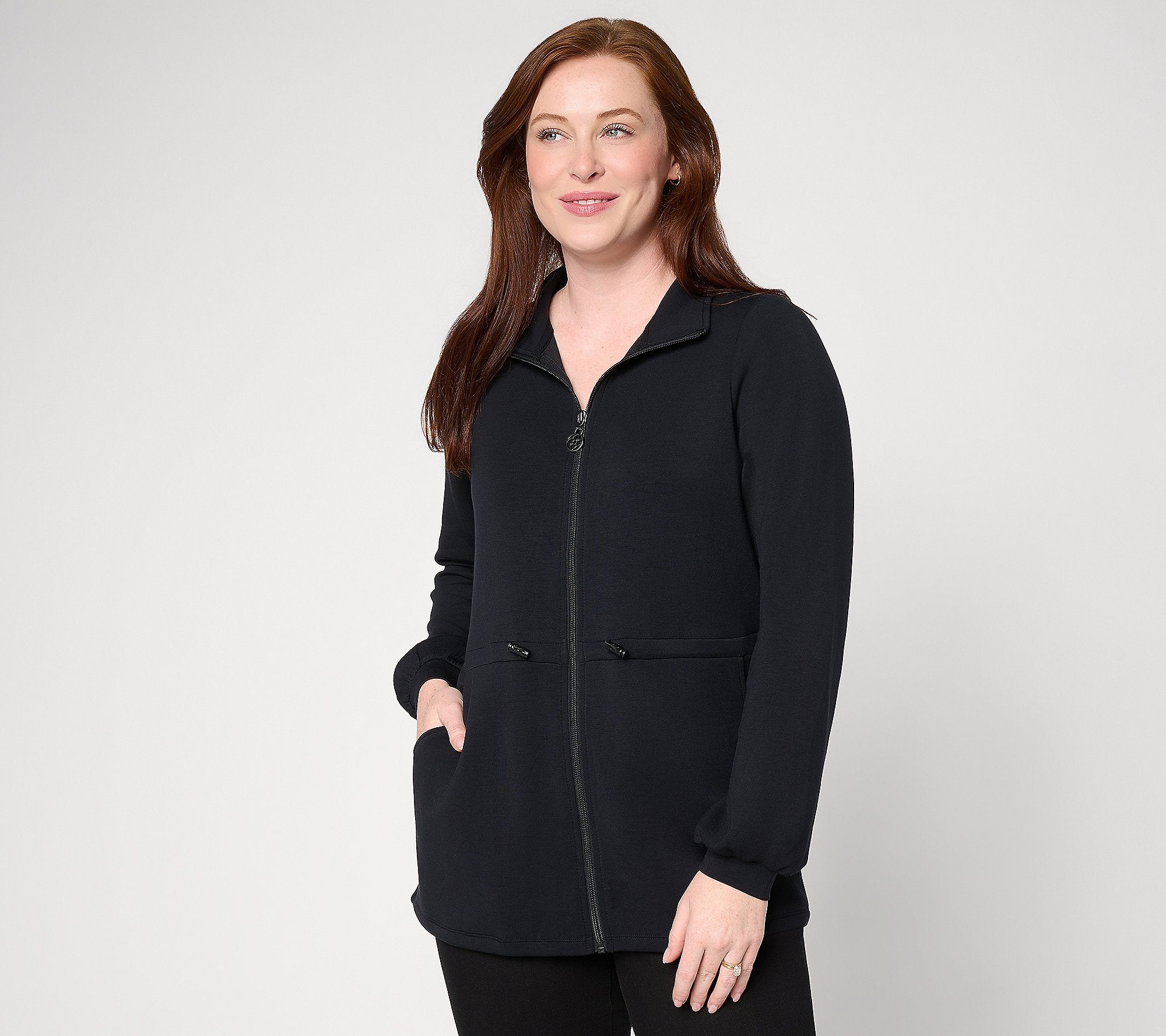 ScubaLuxe Cinch Waist Zip Front Jacket - Black